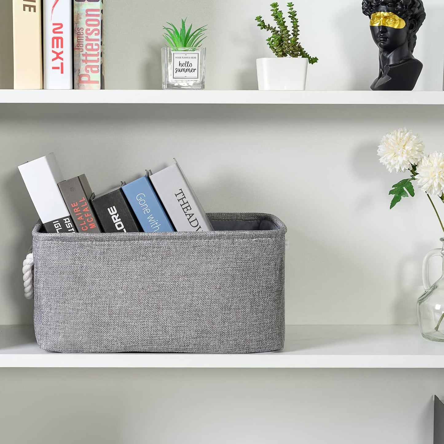 TheWarmHome Storage Bins - Medium 3 Pack Storage Baskets for Organizing Shelves | Fabric Storage Cubes Organizer for Linen Closet Nursery Home Decor Grey