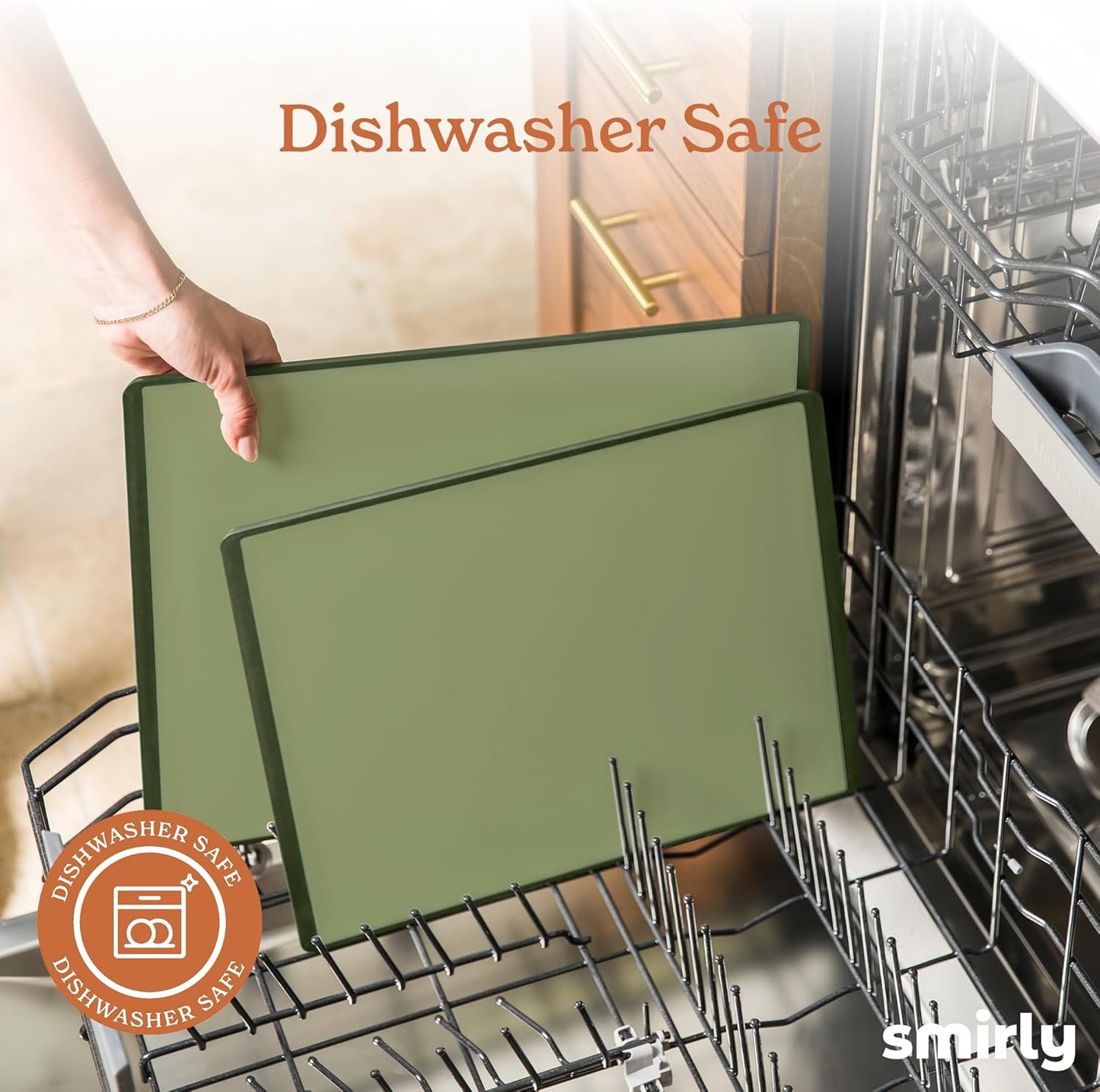 SMIRLY Plastic Cutting Board Set with Holder 3 Pieces, Non-Slip Dishwasher Safe Chopping Boards for Kitchen, Green