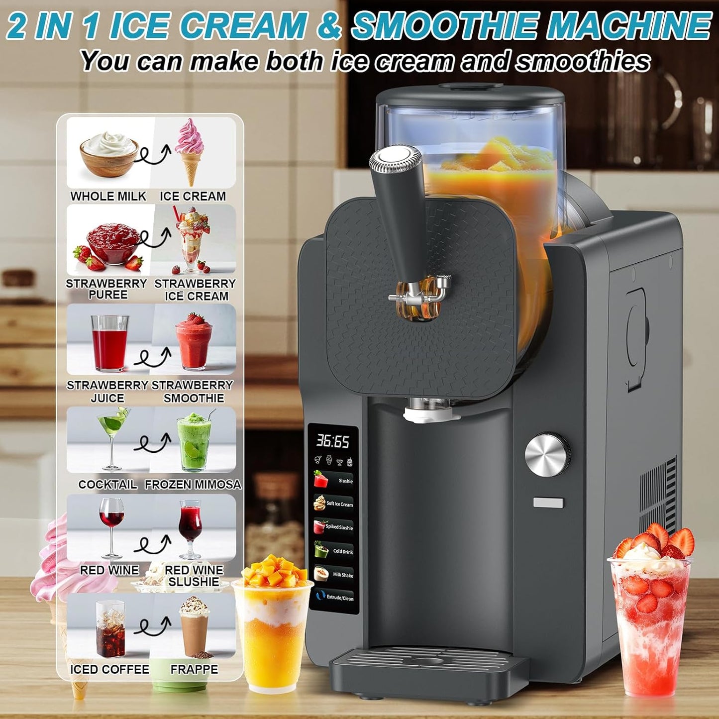 Ice Cream Maker, Slushie Machine for Home, Slushy Machine 70 oz Margarita Machine with 6 Preset Programs for Ice Cream,