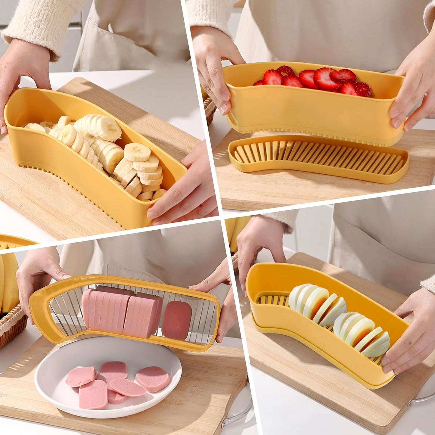 Fruit Slicer Banana Cutter, Strawberry Slicer, Cucumber, Speed for Egg Hot Dog Grape, Strawberry Cutter kitchen gadget(Yellow)