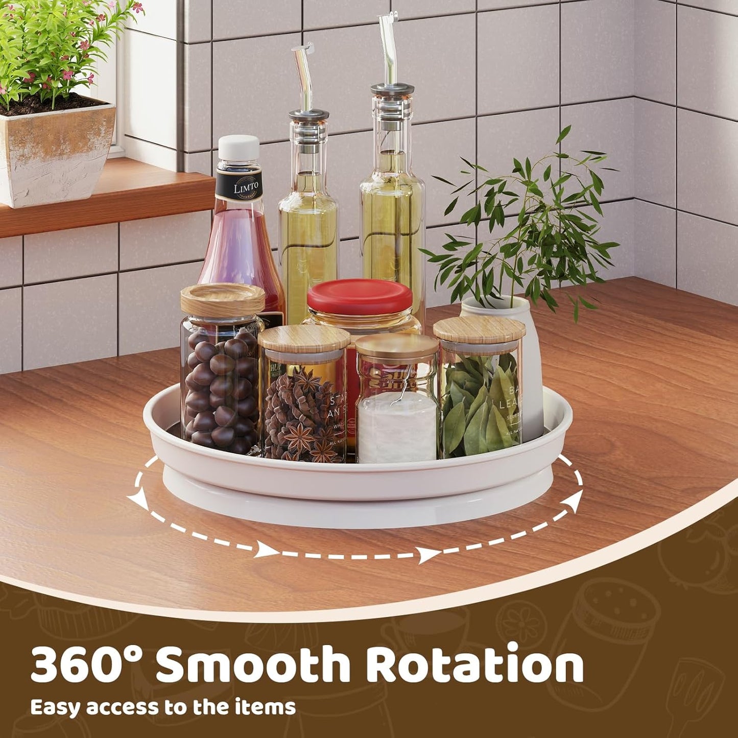 LAMU 2 Pack Lazy Susan Organizer, 10'' Lazy Susan Turntable for Cabinet, Table Top, Pantry, Refrigerator, Kitchen, Rustic Brown