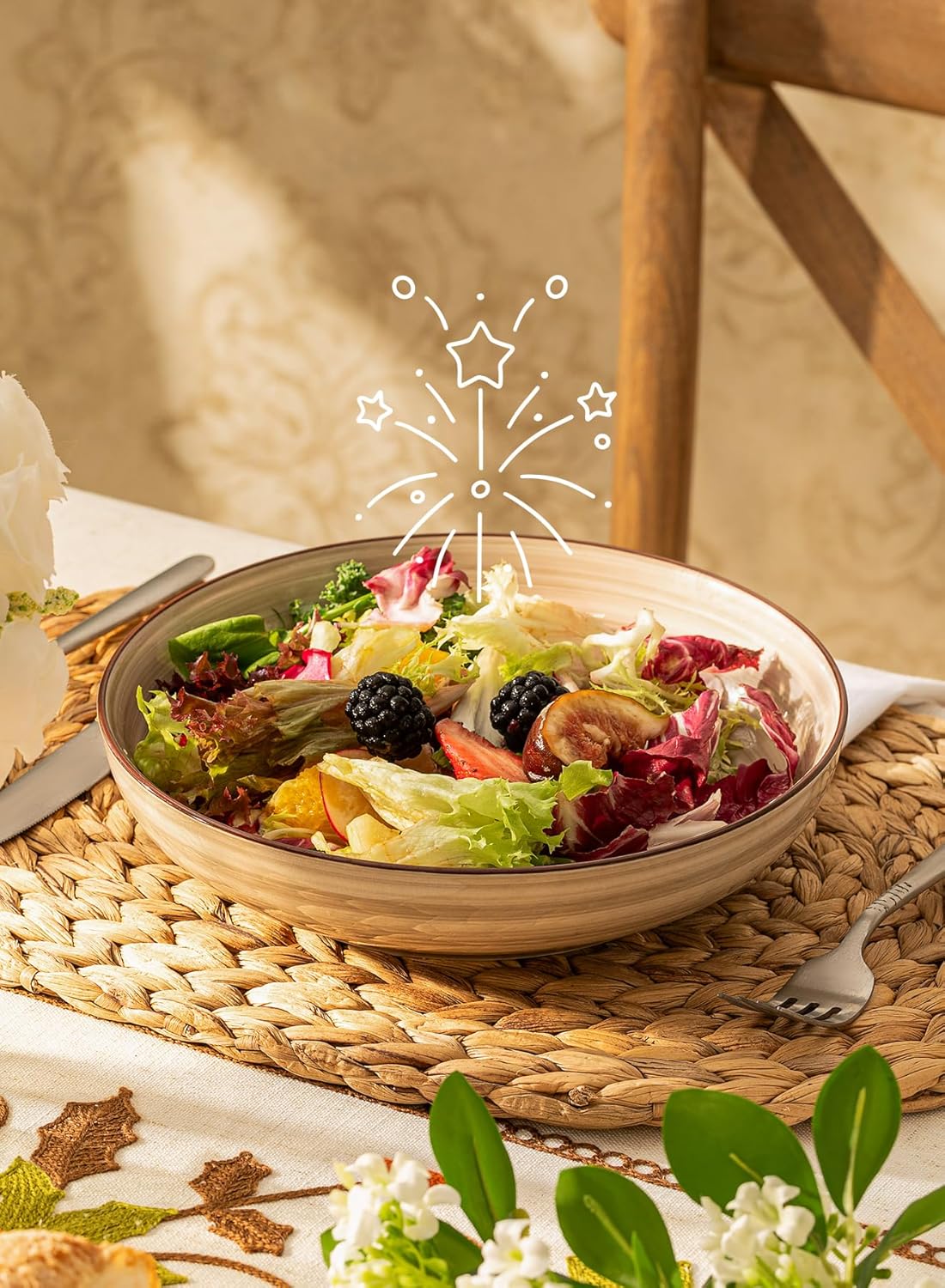 Sweese 6-Pack Ceramic Pasta Bowls, Neutral Extra Large 30 Fl Oz Durable Professional Grade