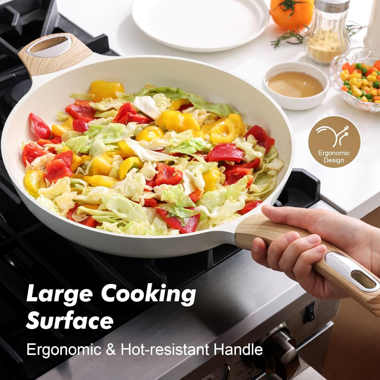 SENSARTE Ceramic Nonstick Frying Pan Skillet 12.5Inch Non Stick Pan with Ergonomic Handle, Non-toxic Healthy Large Cooking Chef's Pan, Free of Intentionally Added PFOA/PFAS/PTFE, Induction Compatible