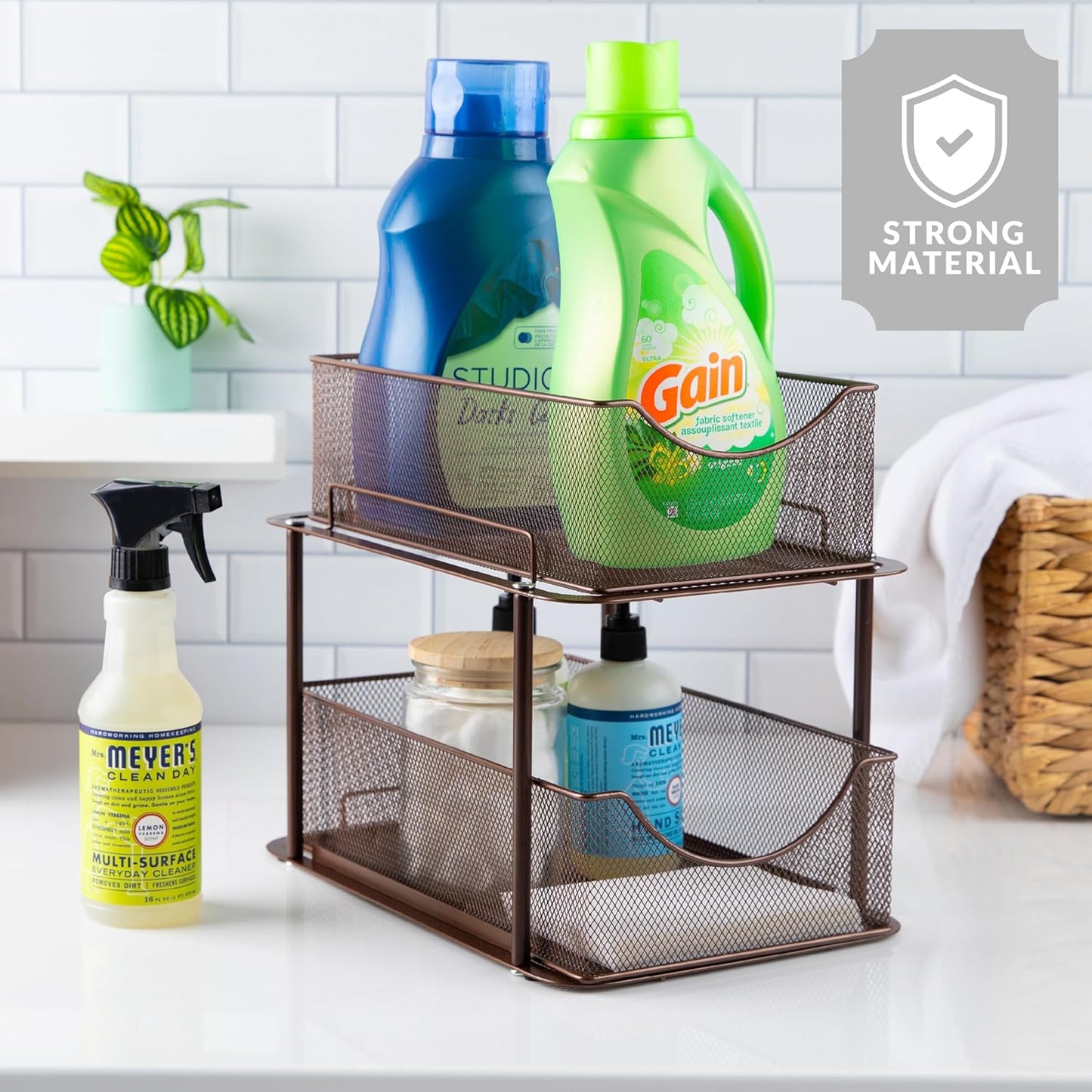 Sorbus 2 Sets of 2 Tier Metal Under Sink Organizer for Bathroom, Kitchen, Strong Steel Mesh Sliding Drawers for Under Sink, Under Cabinet, Closet, Kitchen, Pantry, Bathroom Organizers and Storage