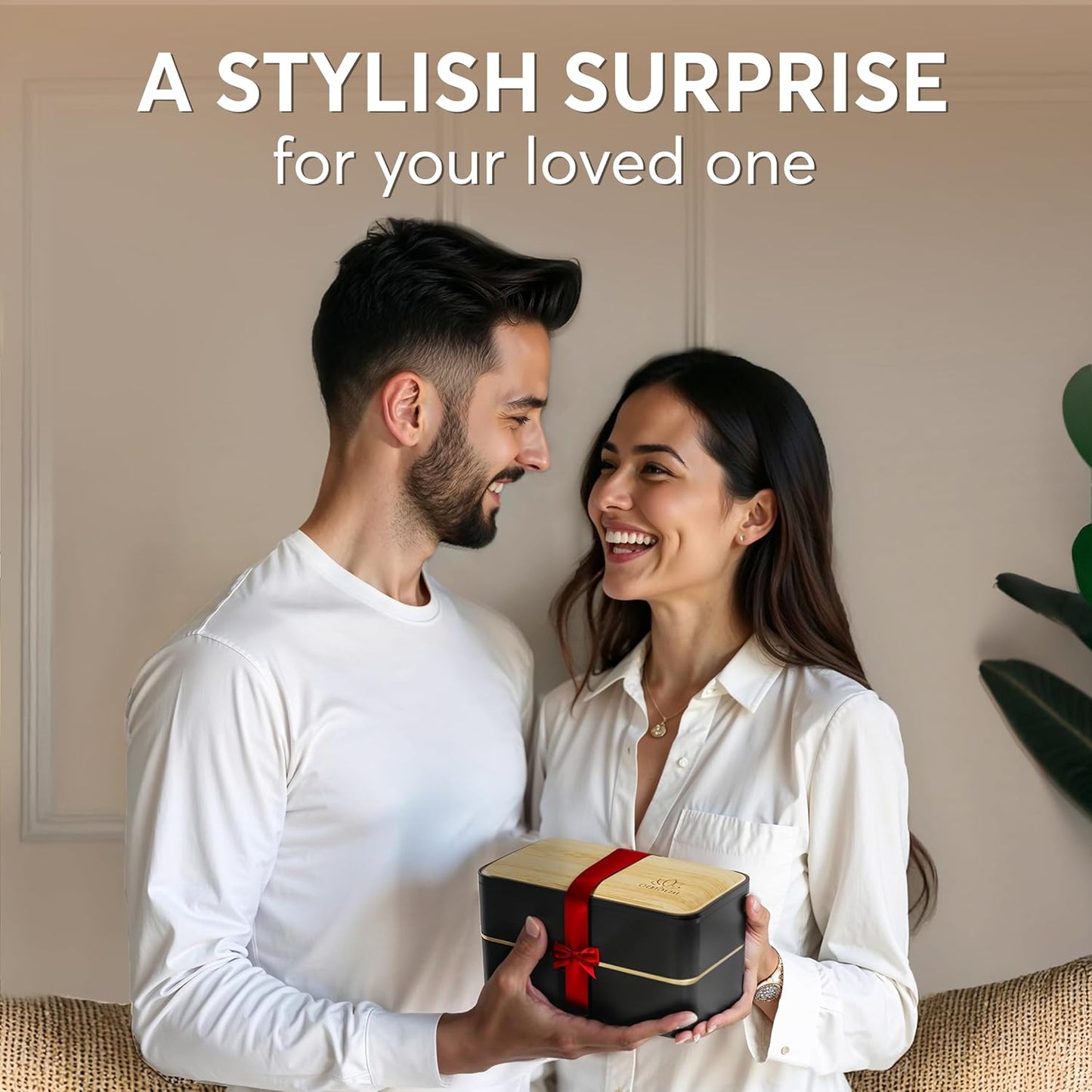 Umami Bento Box Adult All-In-1 w/4 Utensils, Big Sauce Jar, 2 Dividers, 100% Leakproof, Microwave & Dishwasher Safe, Stackable Bento Lunch Box Containers for Men/Women, Black & Bamboo, 40 oz