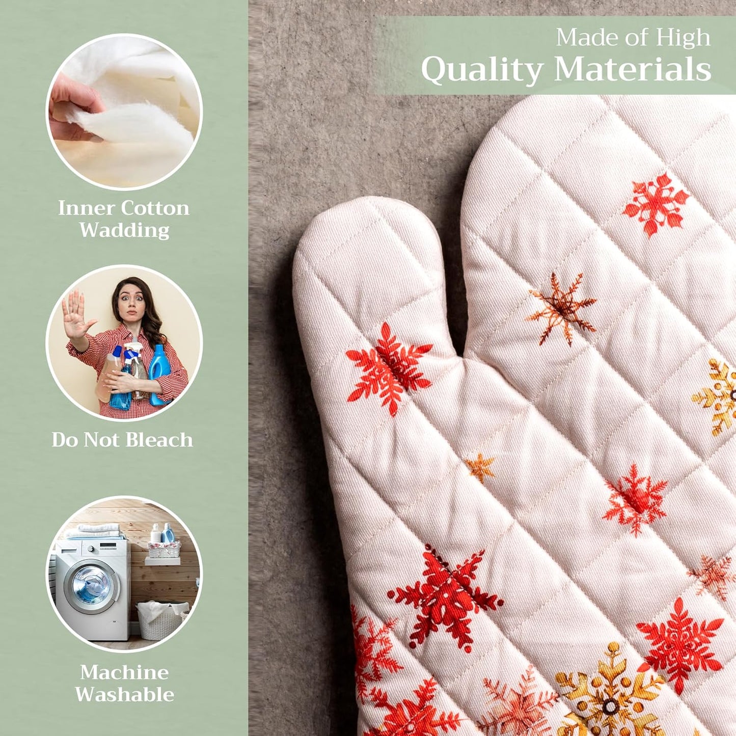 Maison d' Hermine Oven Gloves 100% Cotton Oven Mitt 7" x 13" with Loop Heat Resistant, BBQ, Cooking Gloves, Baking, Grilling, Kitchen, Handling Hot Pans (Pack of 1, Crystal Star)