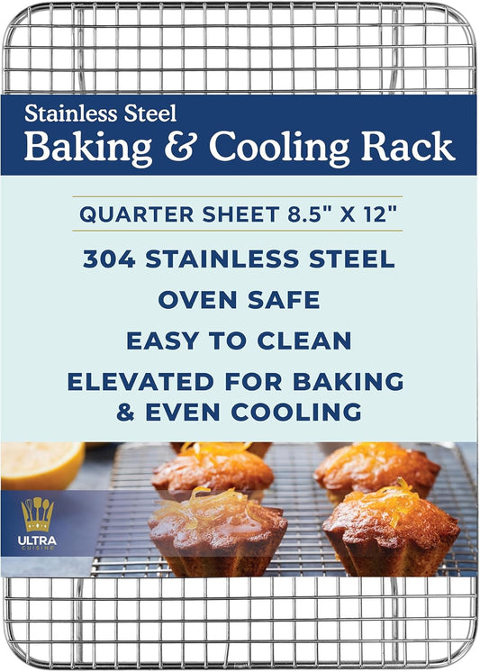 Ultra Cuisine Stainless Steel 8.5 x 12-inch Cooling and Baking Rack - Oven-Safe - Dishwasher-Safe - Heavy Duty - Tight Wire Bake for Oven Cooking - Quarter Sheet Pan - Ideal as Roasting Rack