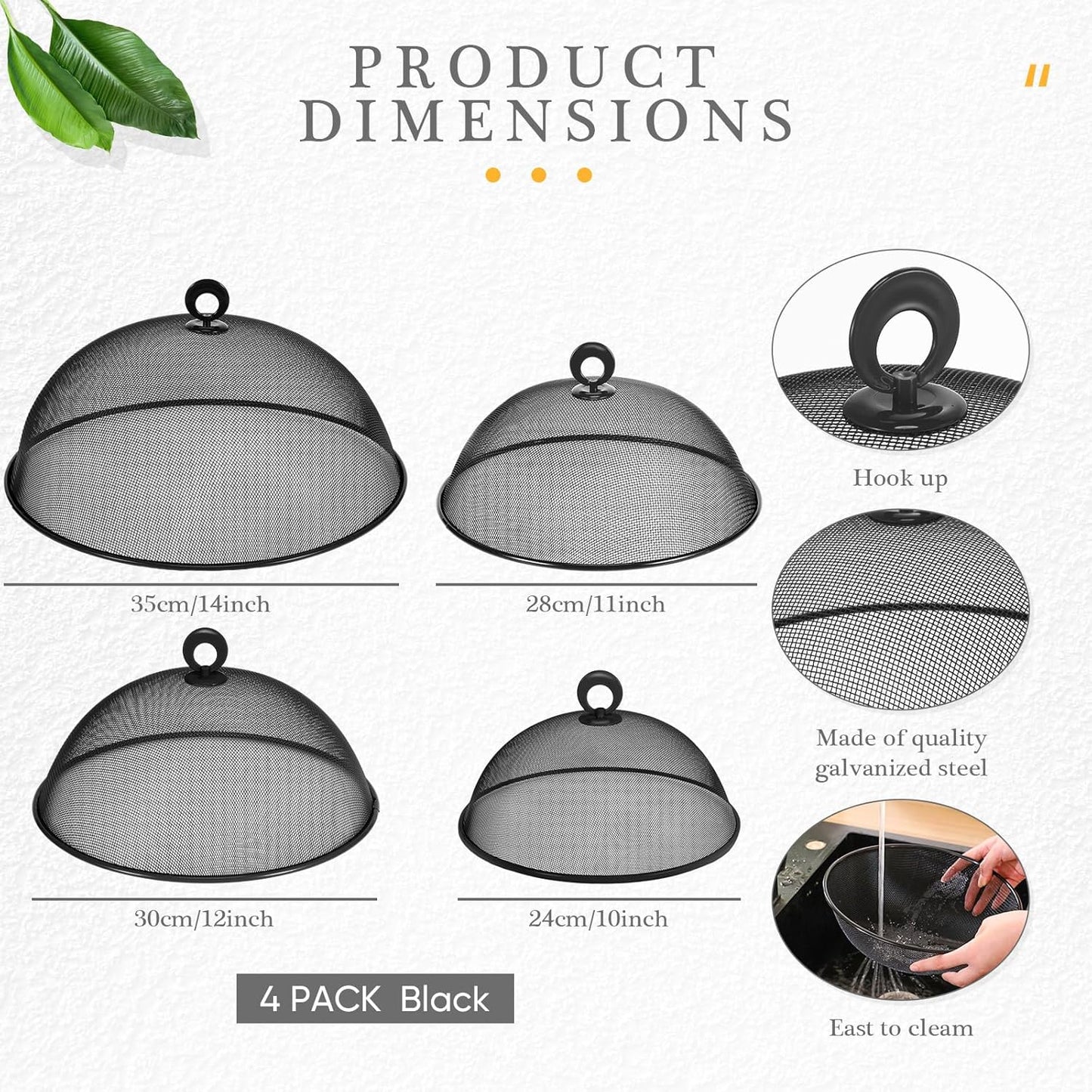 Baderke 4 Pcs Metal Mesh Food Cover 14'' 12'' 11'' 10'' Outdoor Picnic Food Net Covers for Outside Keep out Flies for Table Picnic Camping(Black)
