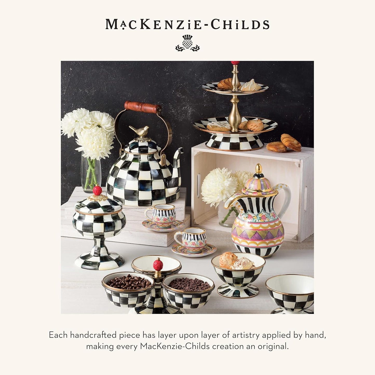 MACKENZIE-CHILDS Enamel Everyday Bowl, Serving Bowl for Entertaining, Extra-Small, Black-and-White Courtly Check, Set of 1