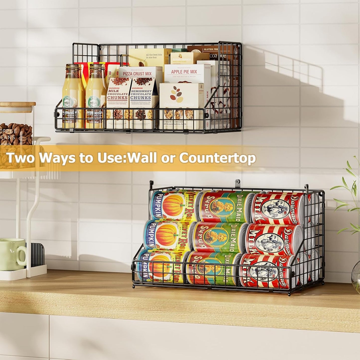 Stackable Can Organizer for Pantry,2 Tier Soda Can Organizer with 4 Adjustable Dividers Holds 42 Cans,Can Storage Rack Holder for Canned Goods,Can Dispenser for Refrigerator,Fridge,Countertop,2 Pack