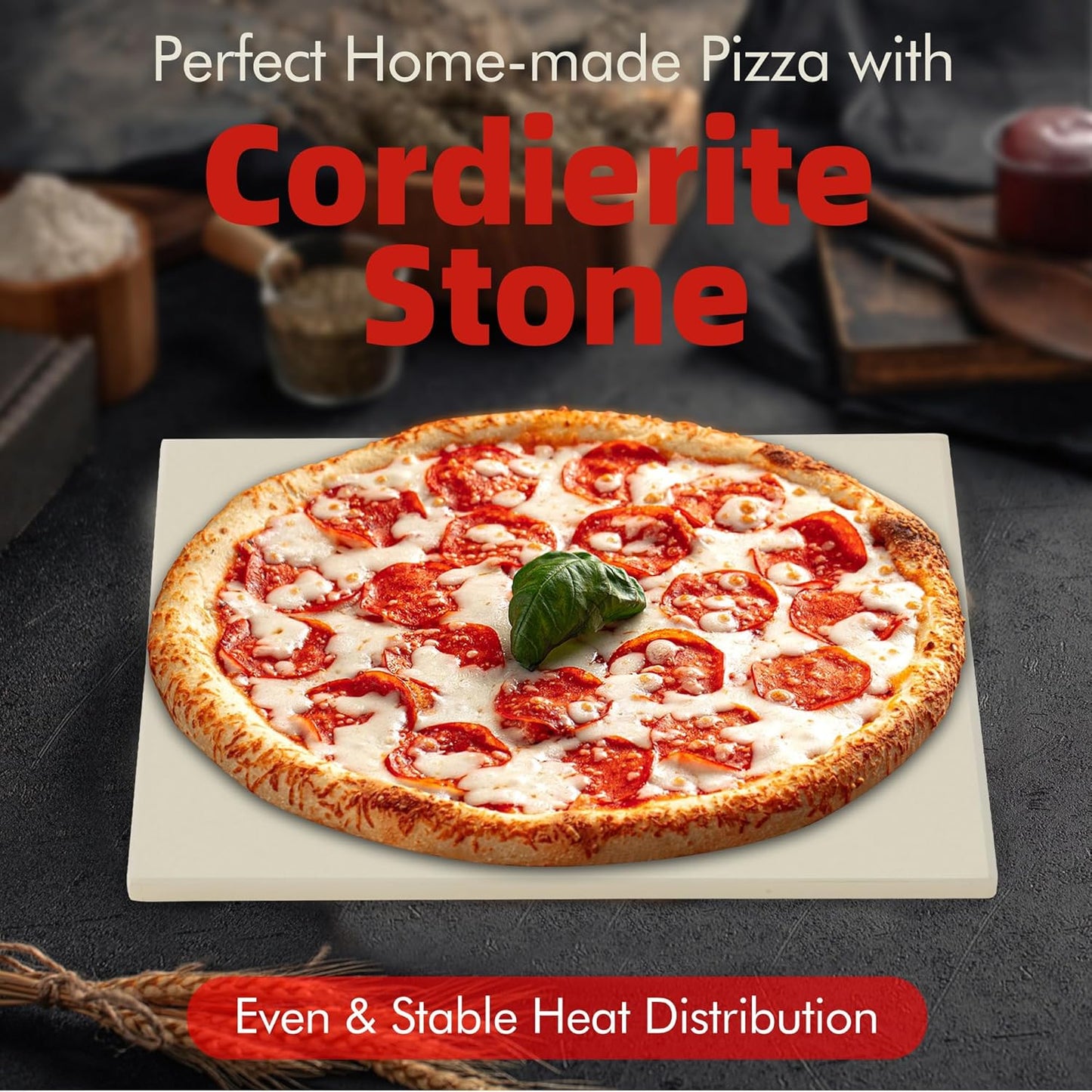 12" Square Pizza Stone, Heavy Duty Cordierite Pizza Pan for Grilling & Pizza Oven, High Temperature Resistant Baking Stone for Pizza, Bread, Meat