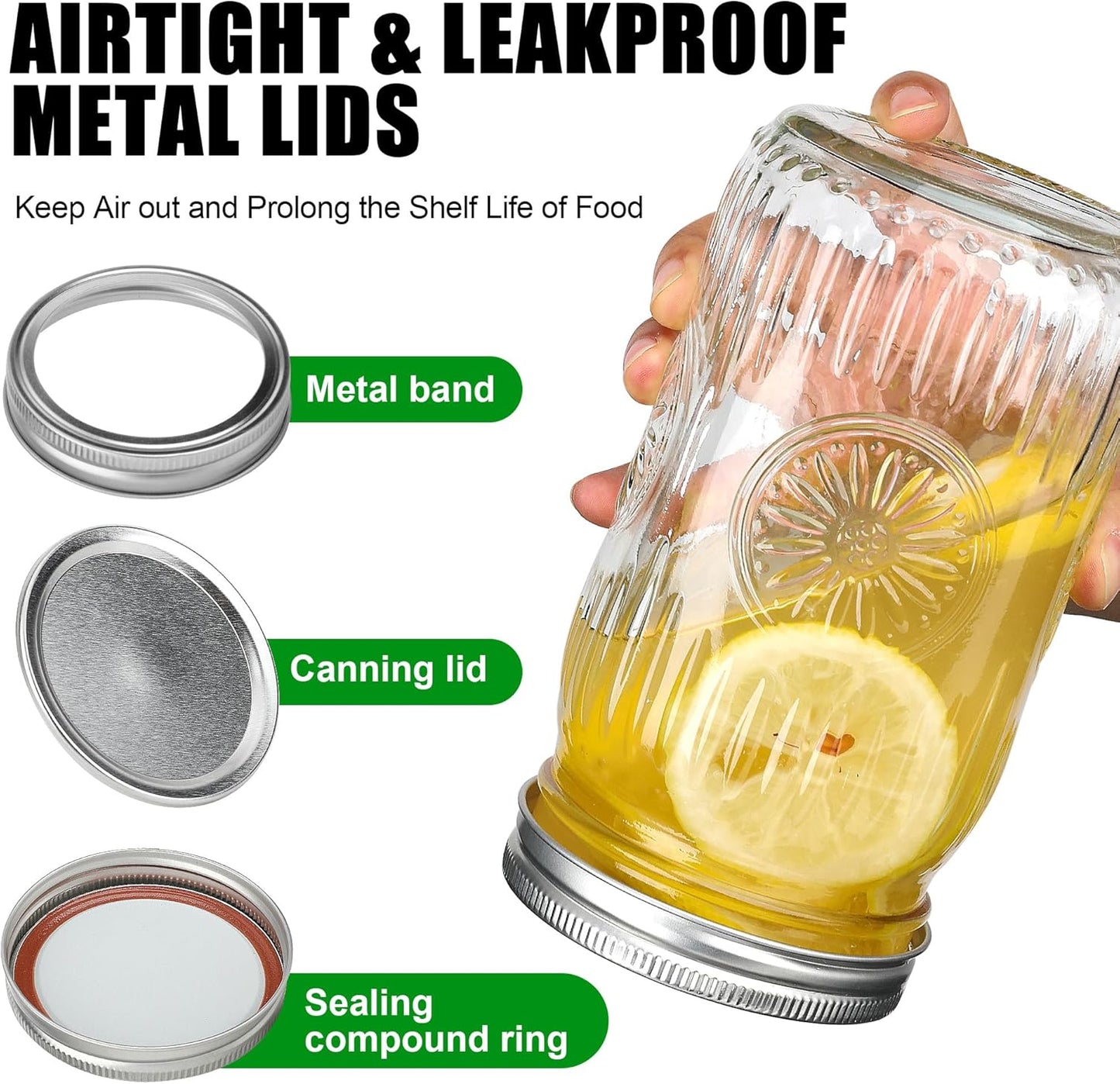 12 Pack 32 oz Wide Mouth Mason Jars with Airtight Lids - Glass Canning Jars for Food Preservation, Storage, Pickling, Crafts & DIY Projects, Durable Quart Glass Jars Dishwasher Safe