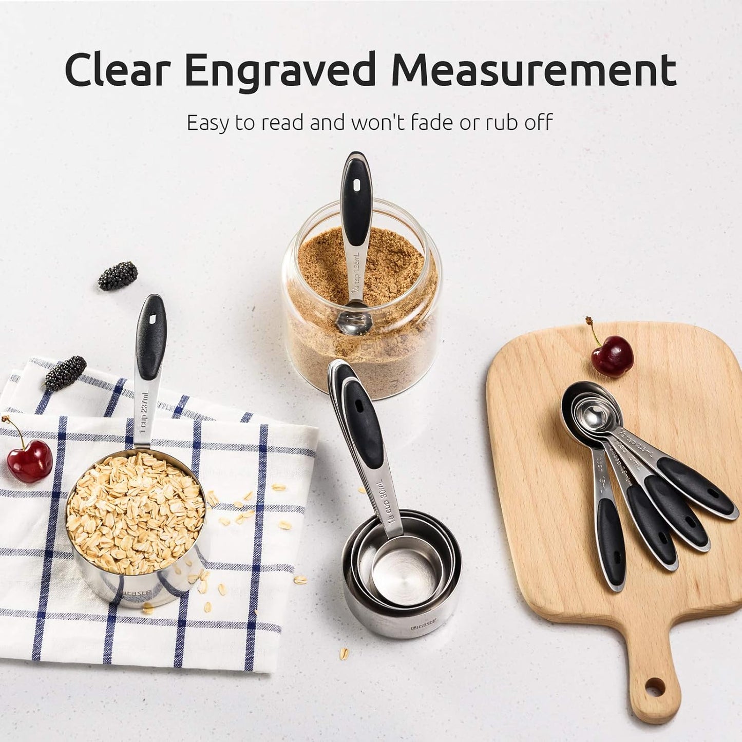 Measuring Cups : U-Taste 18/8 Stainless Steel Measuring Cups and Spoons Set of 10 Piece, Upgraded Thickness Handle(Black)