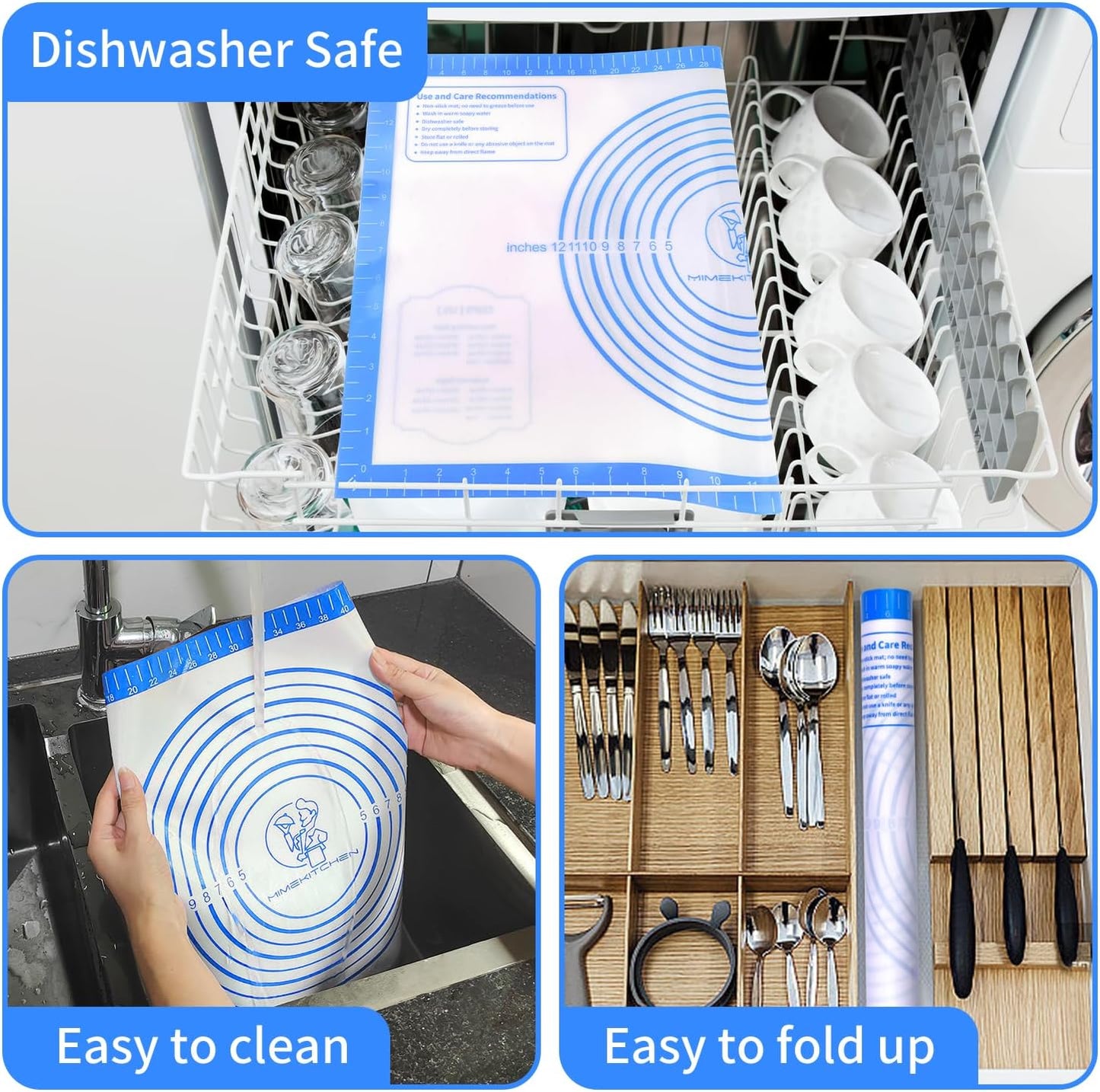 Silicone Pastry Mat for Dough Rolling,Silicone Baking Mat with Measurement for Baking Pie Crust, Pizza & Cookies, Non stick & Non Slip Silicone Mat