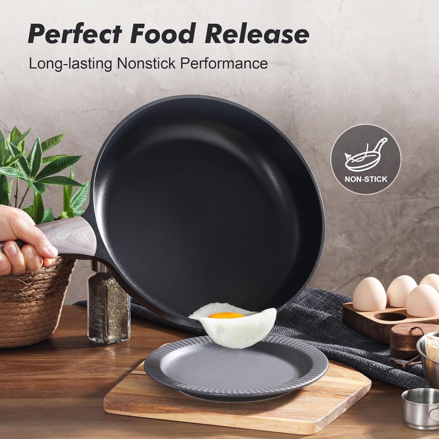 SENSARTE Nonstick Frying Pan Skillet with Lid, 11inch Non Stick Pan Omelette Pans, Healthy Kitchen Cooking Chef's Pan with Cover, Free of Intentionally Added PFOA/PFOS, Induction Compatible, Black