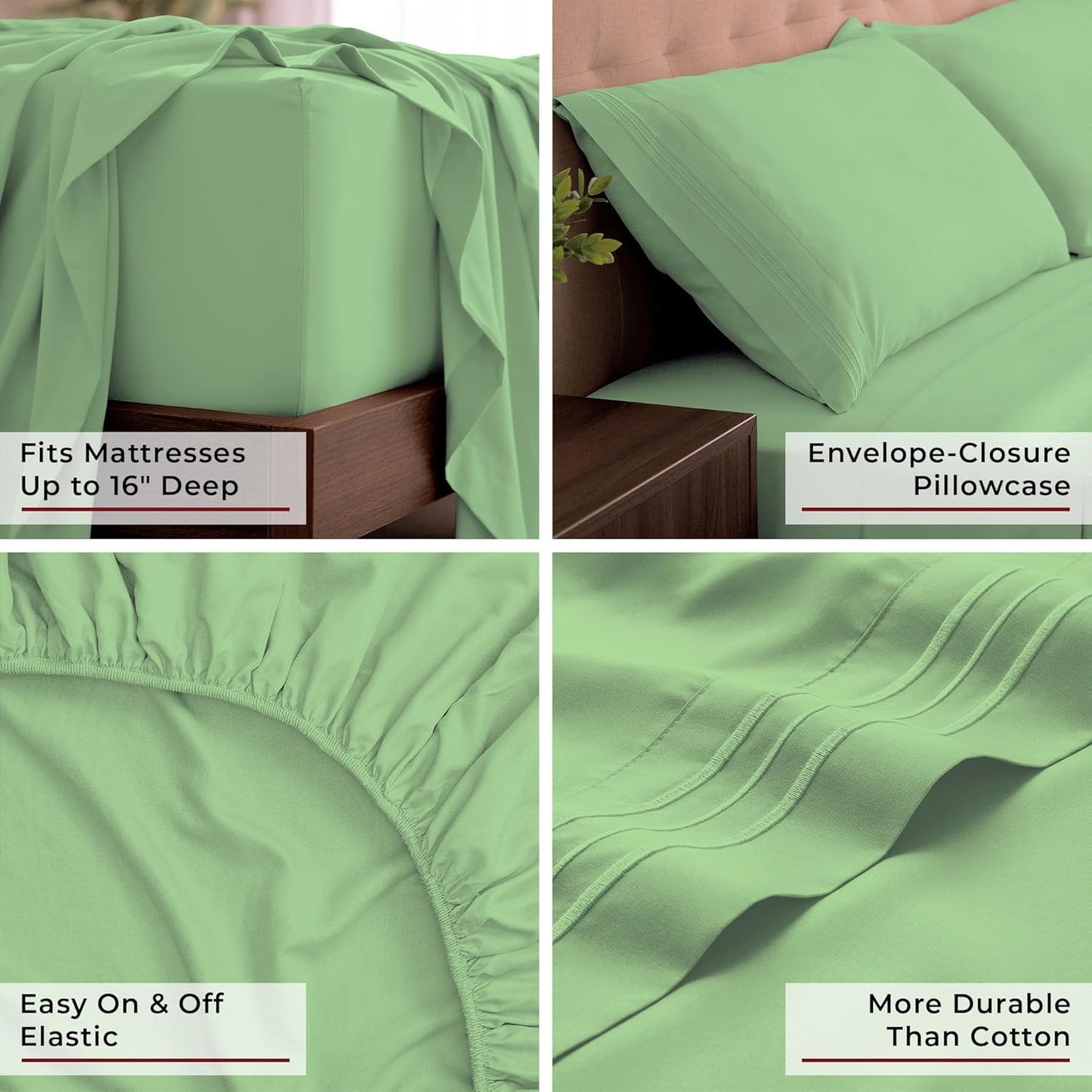 Mellanni California King Sheets Set - 4 PC Iconic Collection Bedding - Hotel Luxury, Extra Soft, Cooling Bed Sheets - Wrinkle, Fade, Stain Resistant (Cal King, Pistachio)