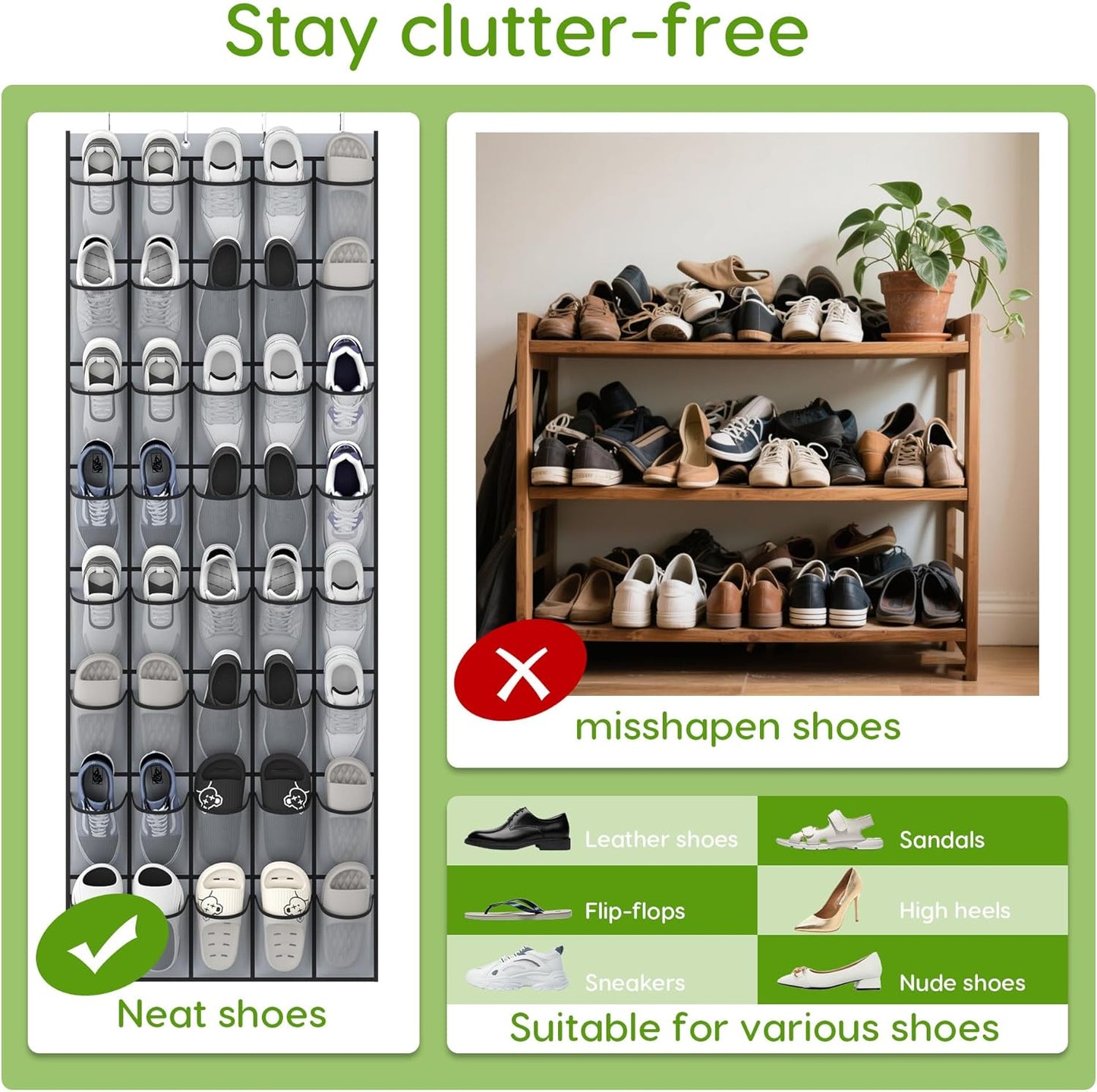 Unjumbly Over the Door Shoe Organizer with 40 Large Breathable Mesh Pockets, Space Saving Shoe Holder, Hanging Shoe Rack for Entryway Bedroom Closet Storage (Grey, 40 Pockets)