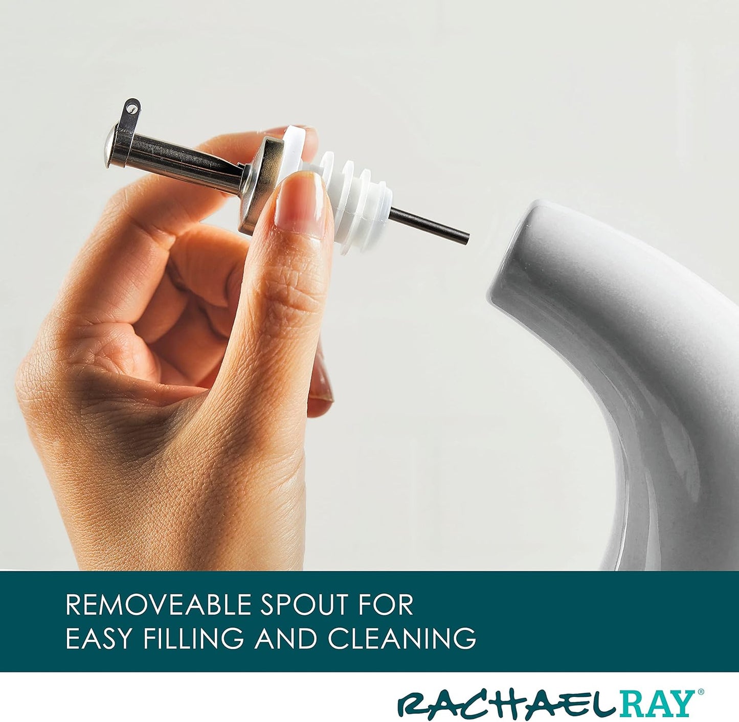 Rachael Ray Ceramic EVOO Oil and Vinegar Dispensing Bottle with Spout, 24 Ounce, White