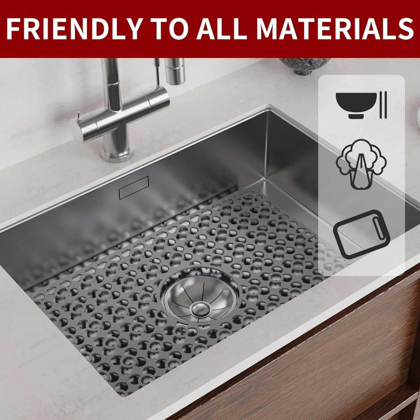 WAFT YEARN Sink Mats Sink Protectors Dish Racks Dishwasher Safe Grid Mats for Kitchen Sink Silicone Protect Sink from Stains Damage Scratches Non Slip Heat Resistant Rust Resistant 18"X12.5" Grey