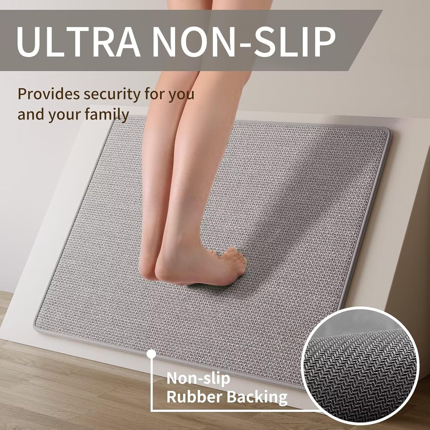 Kitchen Mat Set of 2 PCS, Cushioned Non Slip Rugs for Kitchen Floor, Absorbent Runner Comfort Standing Mats Washable for Kitchen, Office, Home Grey 17x30+17x47