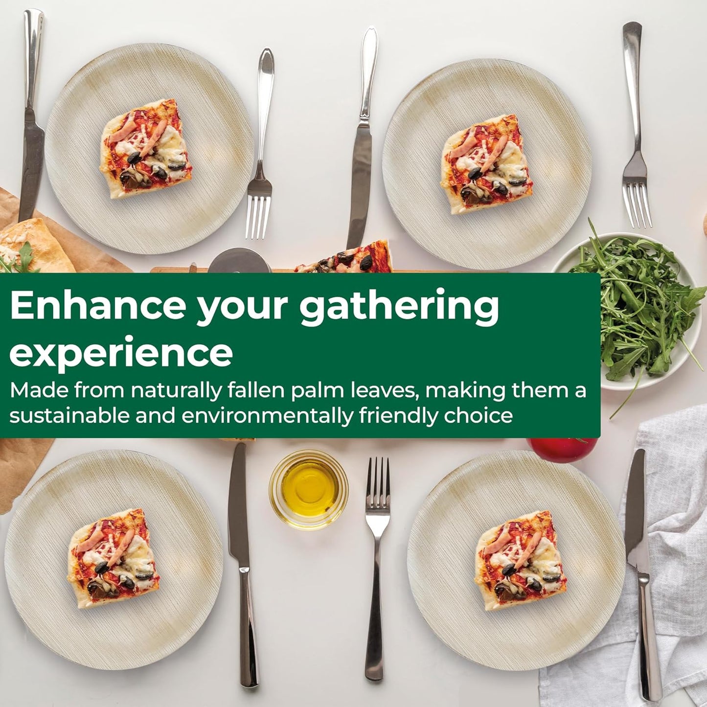 Palm Leaf Disposable Plates - Bamboo Plates Disposable 12 Inch Round (50pc) - 100% Compostable & Biodegradable Plastic-Free Plates - Heavy-Duty, Party Dinnerware Set - Microwave & Oven Safe