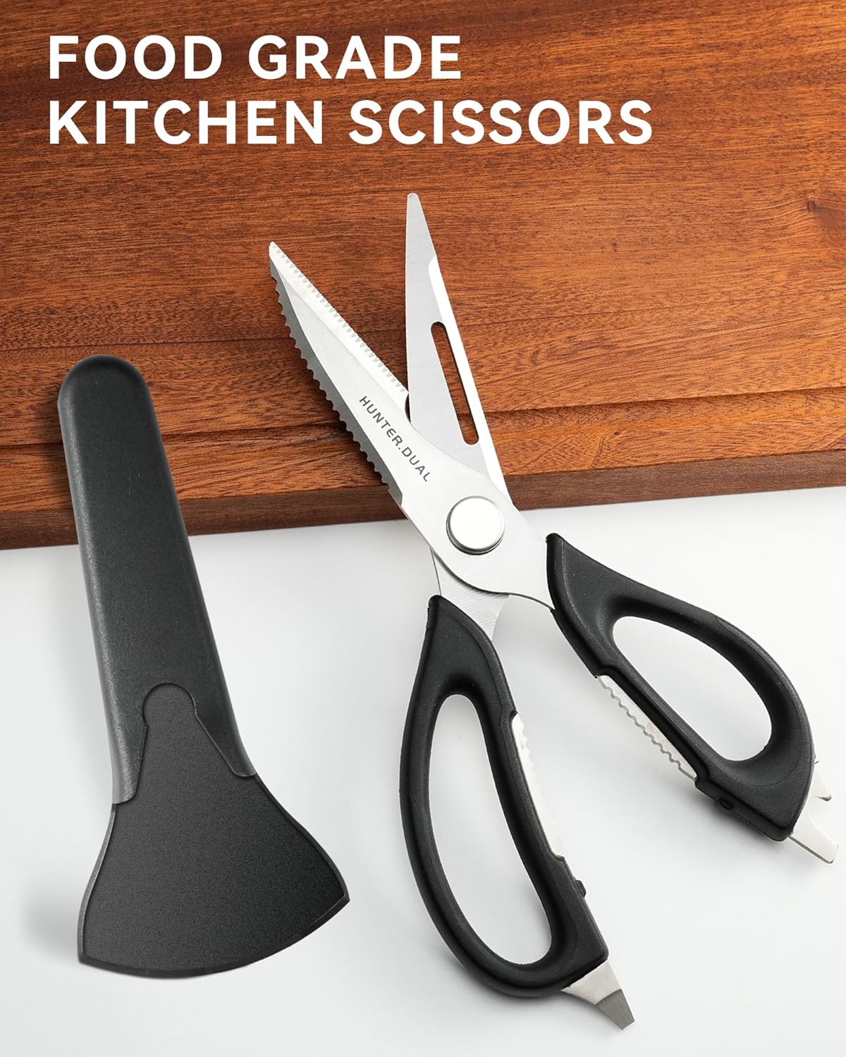 Kitchen Scissors for Food, HUNTER.DUAL Heavy Duty Come Apart Poultry Shears for Cooking, All Purpose for Cutting Chicken, Meat, Fish & Vegetables (Black, 8.97 Inch)