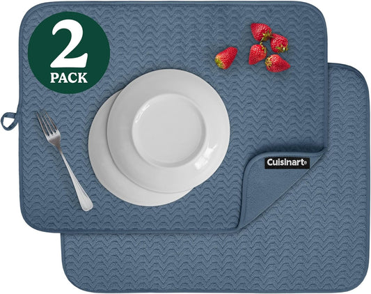 Cuisinart Dish Drying Mats for Kitchen Counter - (2) 18" x 24" Ultra Absorbent Dish Drying Mat XL - Foldable, Machine Washable, Fast Drying Dish Mat (Geostripe)