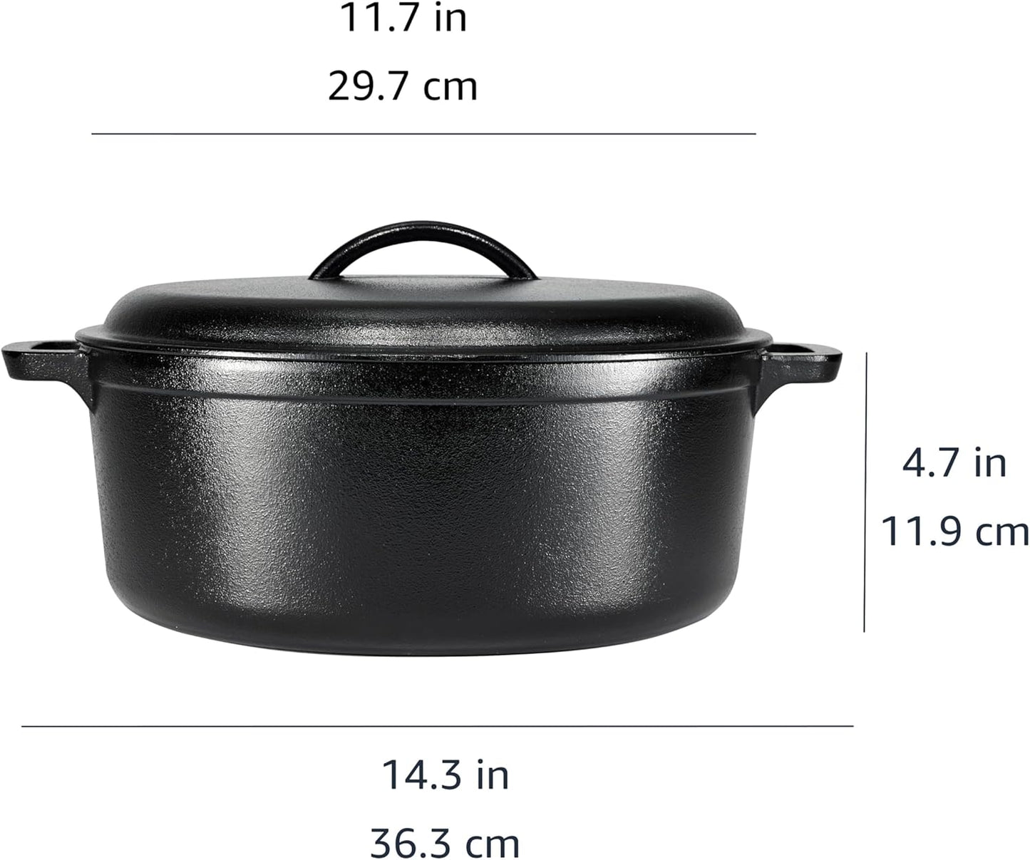 Amazon Basics Round Pre-Seasoned Cast Iron Dutch Oven Pot with Lid and Dual Handles, Heavy-Duty & Large, 7-Quart, Black