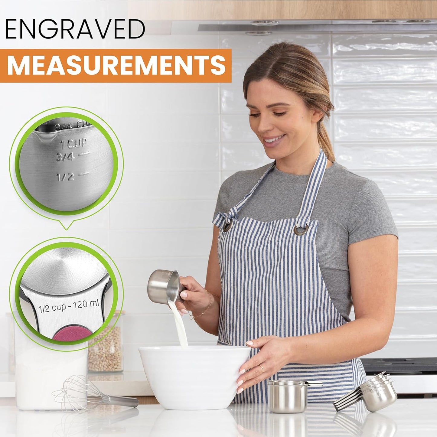 Spring Chef Magnetic Stainless Steel Measuring Cups, Patented, Kitchen Tools with Easy to Read Markings for Measuring Dry or Liquid Ingredients, Set of 7, Mountain Sunrise