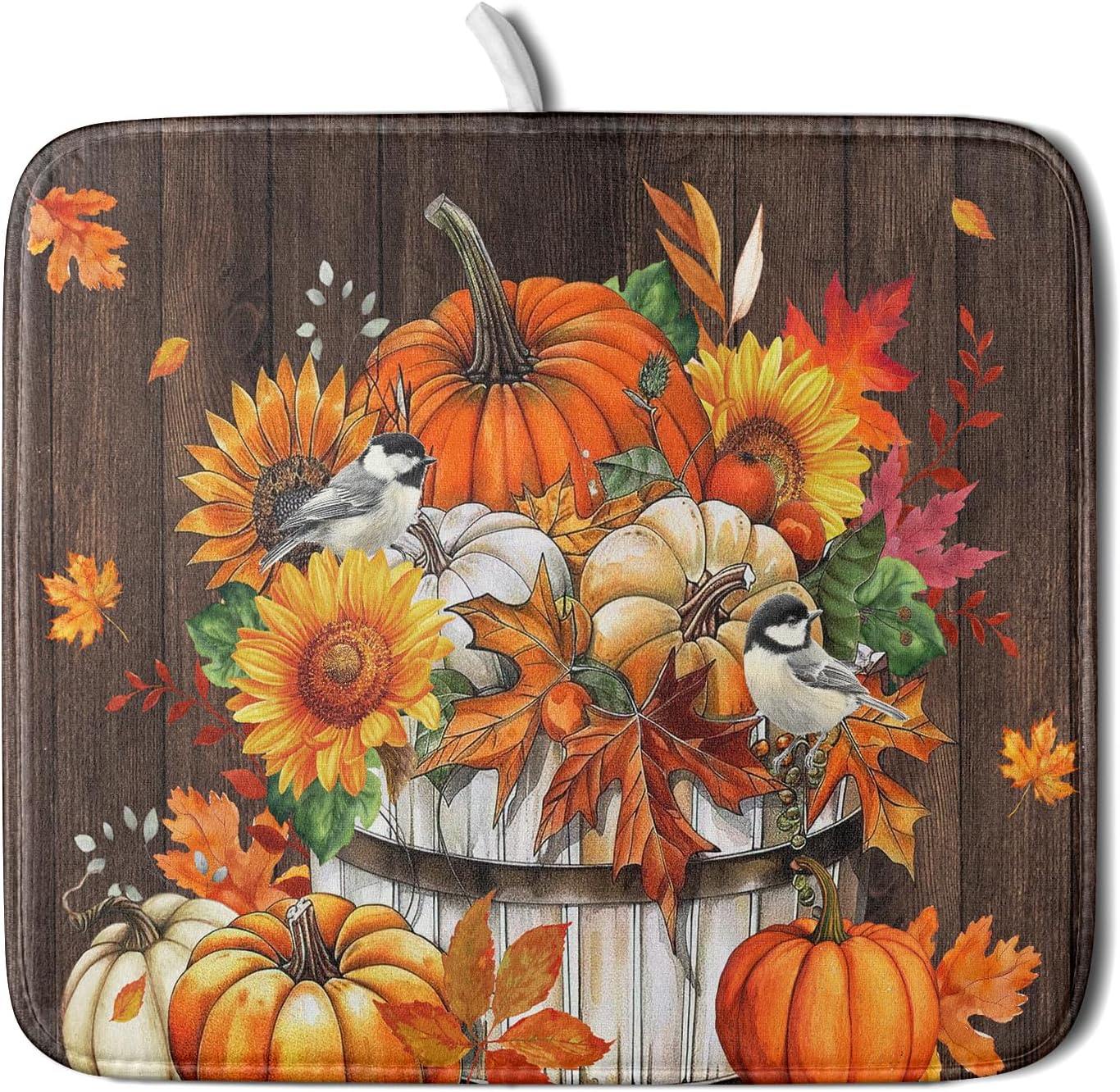 Fall Pumpkin Dish Drying Mat for Kitchen Counter Decor 16x18 Inch Halloween Thanksgiving Dish Drainer Mats Absorbent Reversible Dishes Pad