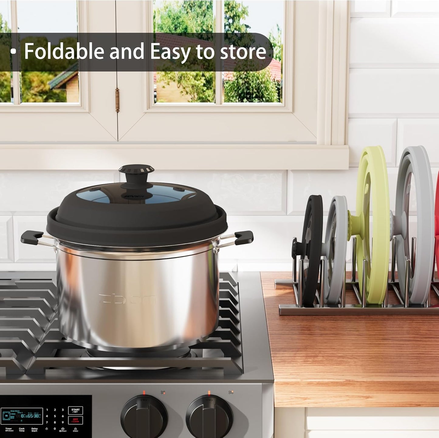 Collapsible Microwave Splatter Cover - Vented Silicone & Glass Lid with Easy-Grip Handle, Fits 6 to 10 Inch Plates & Bowls, 10.8 Inch Diameter, Prevents Splatters & Ensures Even Heating