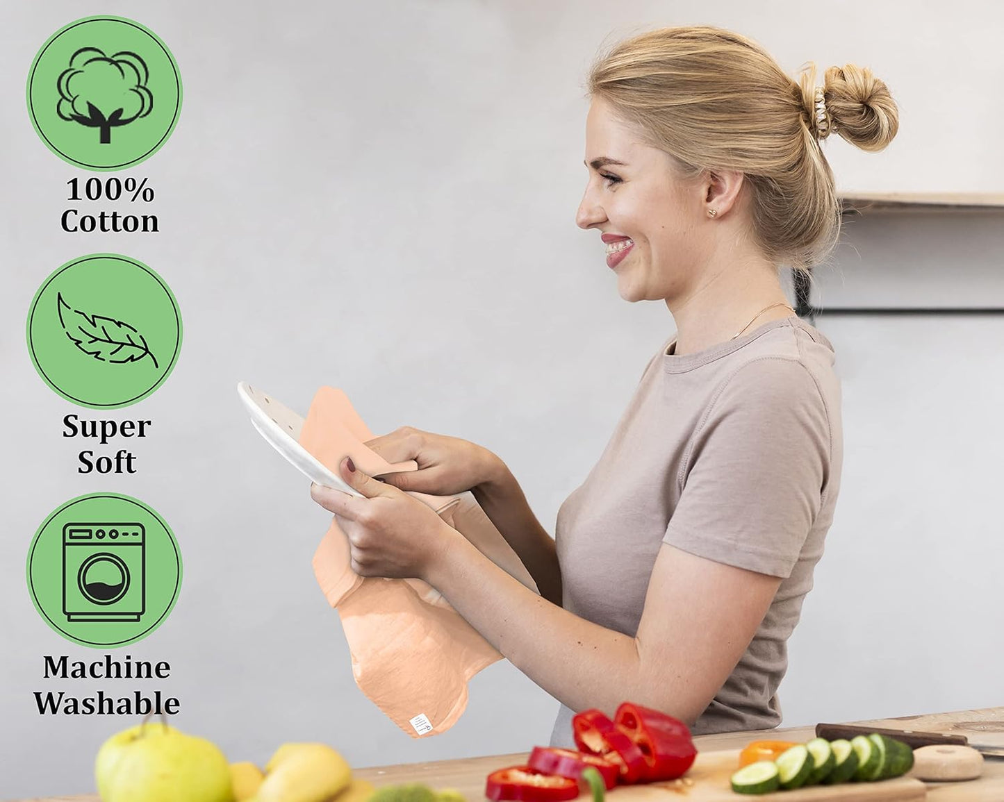 RUVANTI Flour Sack Towels 6 Pack 28x28 Inch, 100% Cotton Tea Towel, Reusable, Machine Washable, Absorbent BarTowels - Dish Cloth Perfect for Drying Dishes & Cleaning - Peach