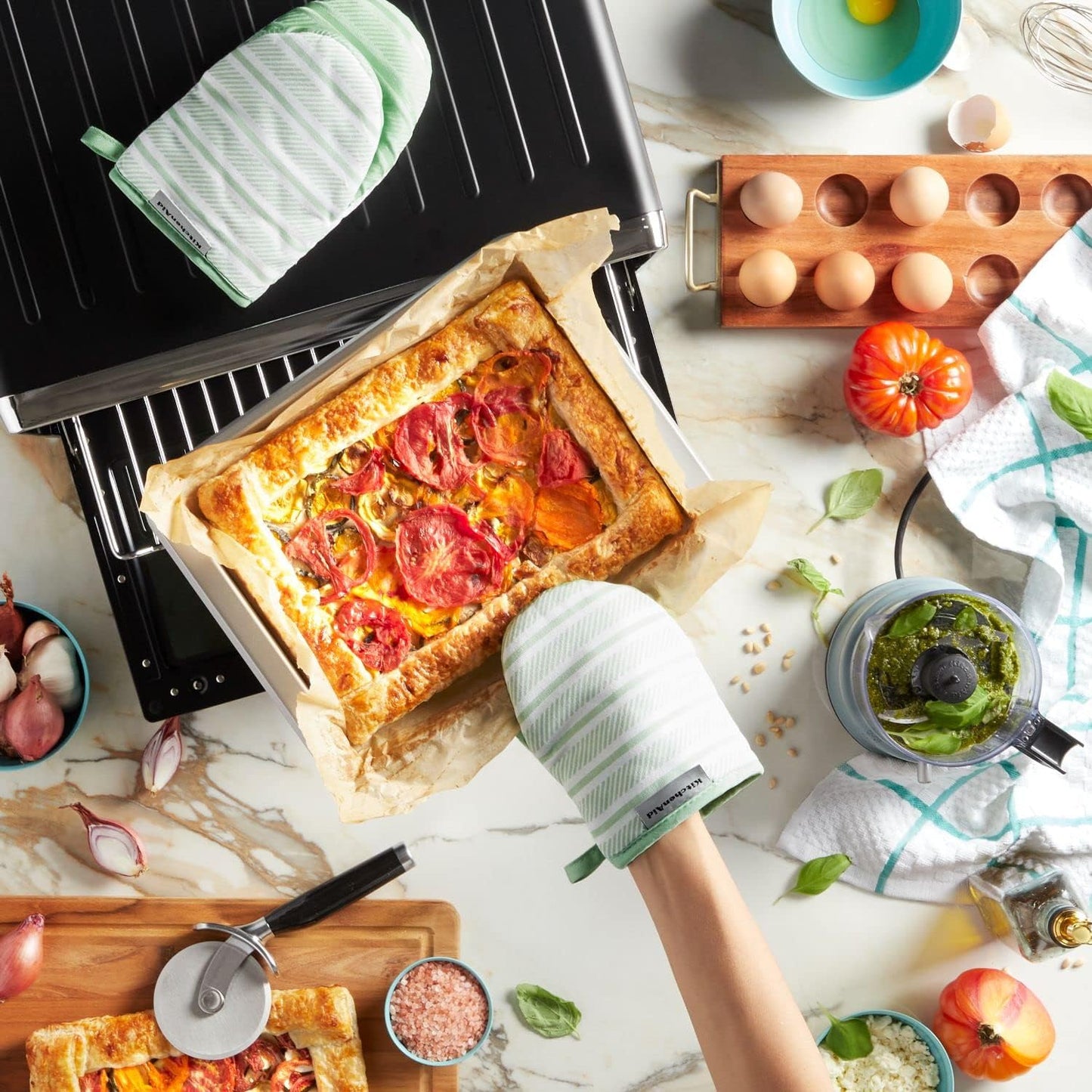 KitchenAid Albany Mini Oven Mitt 2-Pack Set, Pistachio, 5.5"x8"