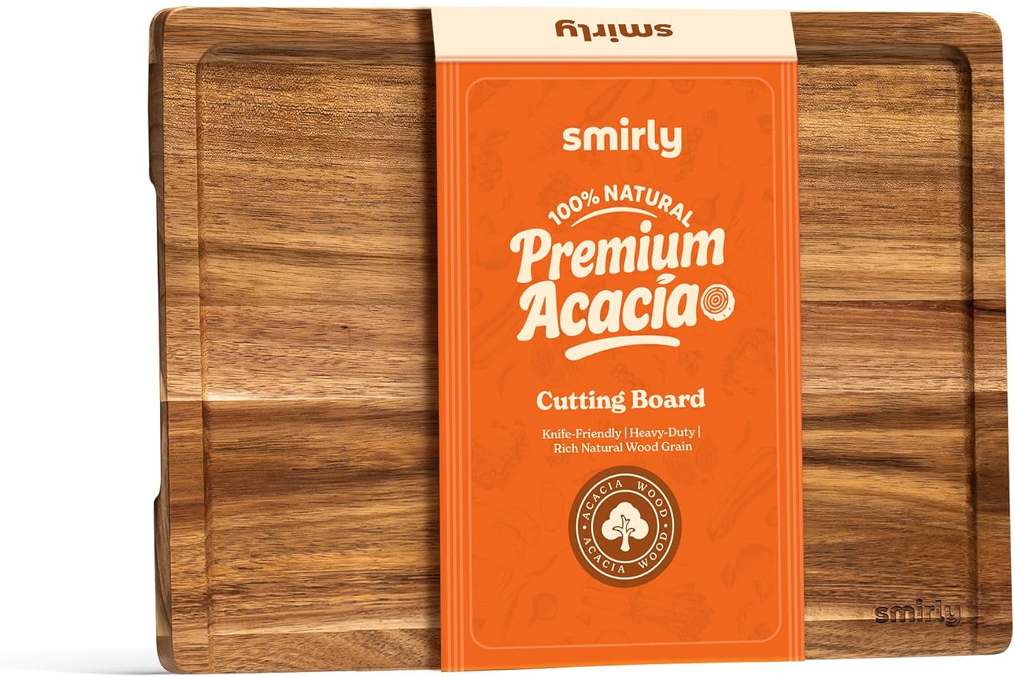 SMIRLY Bamboo Cutting Board Set, Chopping Board and Wooden Cutting Boards for Kitchen, Small Wood Cutting Board and butcher block (Acacia Wood, 1 Pack)