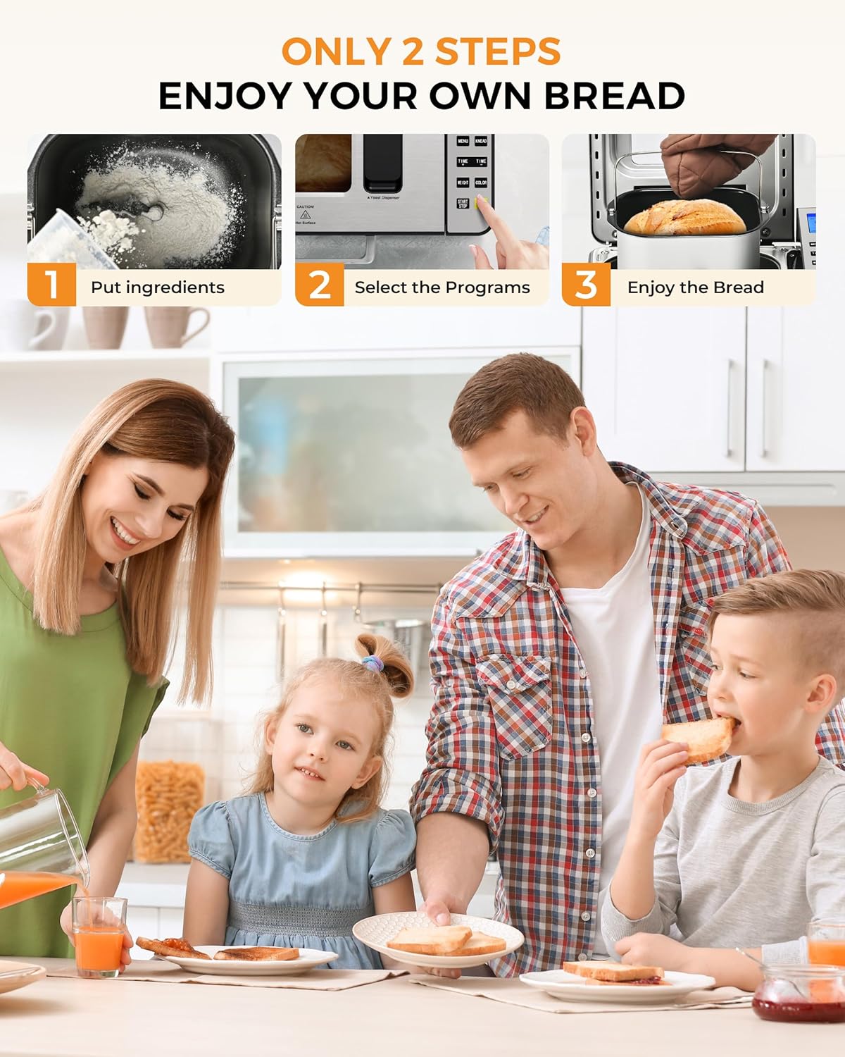 EUHOMY 25-in-1 Bread Maker Machine 2LB Breadmaker, Bread Machines with Nut Dispenser and Yeast Dispenser, 3 Loaf Sizes 3 Crust Colors, Dough Maker with Customized Options, Gluten-Free, Recipe, Gifts