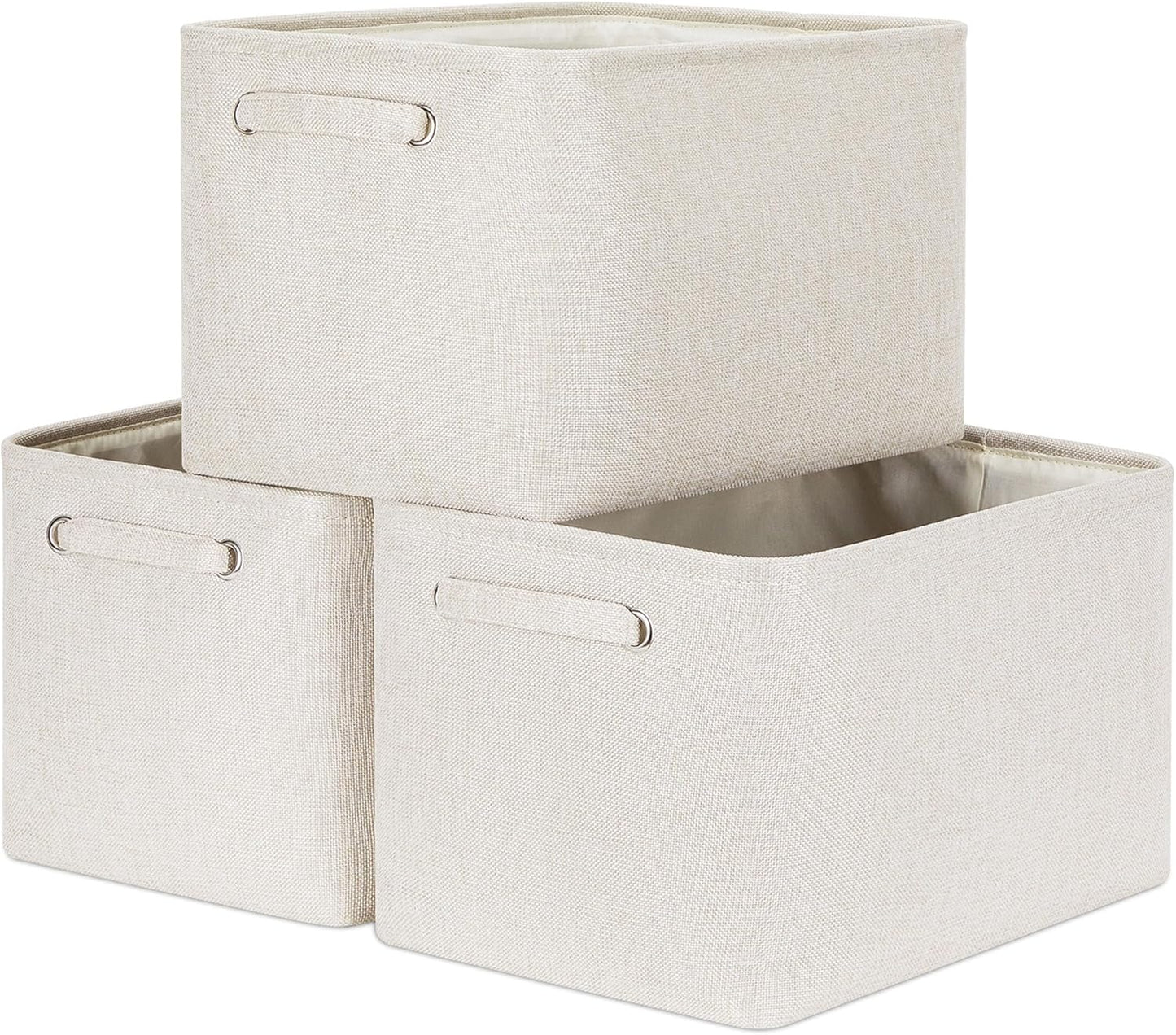 HNZIGE Large Fabric Storage Baskets for Storage 3 Pack Shelf Closet Storage Bins Baskets for Organizing Linen Cloth Decorative Baskets Organizers Home Nursery Toy Cream 15“ x 11” x 9“