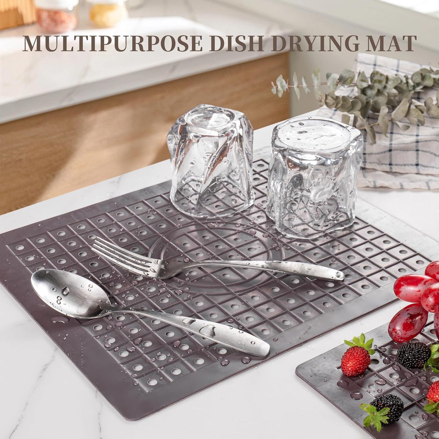 WILLKOMMEN Kitchen Sink Mat, 12" x 10" Rectangular Sink Protector Pad, Fast-Draining Grid Design Liner, Dish Drying Mat 2 Pack Coffee