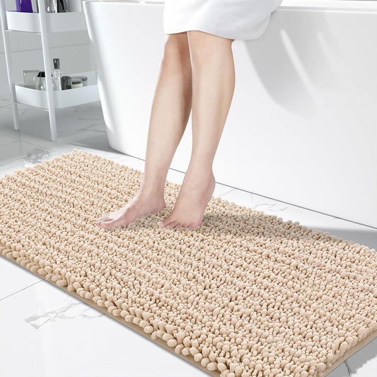 Yimobra Bathroom Runner Rug 60x24 Inch - Extra Long Non Slip Chenille Bath Mat, Soft & Absorbent, Machine Washable Shaggy Hallway Carpet for Vanity Tub Shower, Light Brown Home Decor Accessories