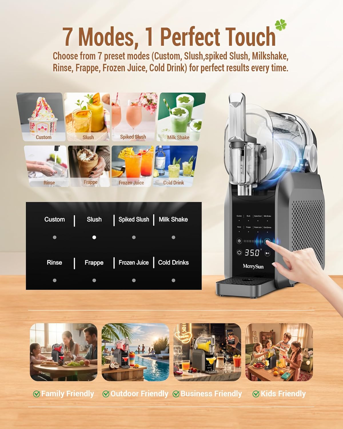 Merrysun Slushie Machine 88 oz with Dust Cover 7-in-1 Slushy Machine for Home, No Ice Needed, Auto-Clean, LED Display, Frozen Drink Maker for Margaritas, Cocktails, Milkshake, Smoothies