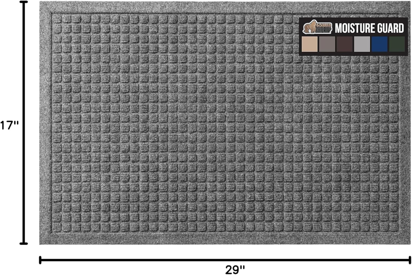 GORILLA GRIP Front Door Mat, Indoor Outdoor Ultra Absorbent HydroAbsorb Doormat, Absorbs Up to 1.7 Cups of Water, Stain and Fade Resistant, Rubber Backing Doormats, Captures Dirt, 29x17 Gray