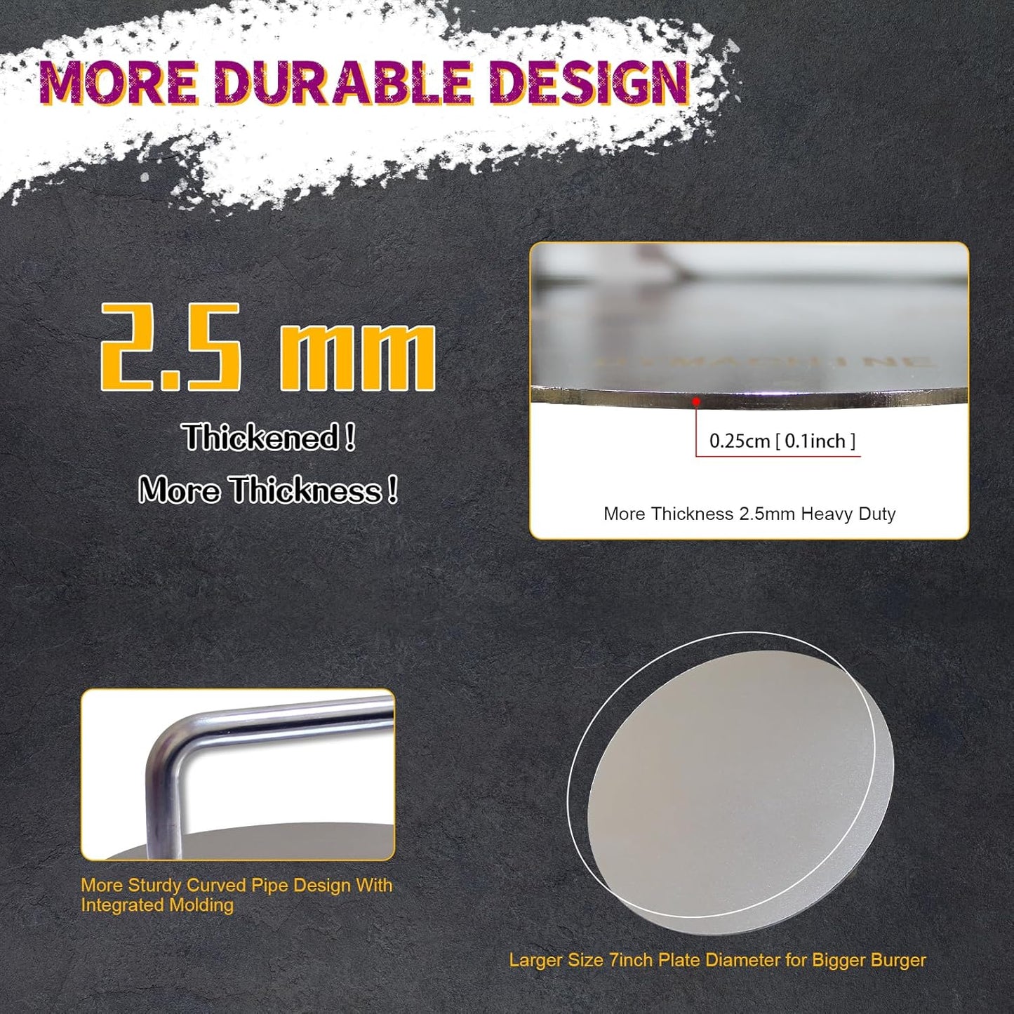 Smash Burger Press,7 Inch Stainless Steel Hamburger Press,2.5mm Thick Heavy Duty Non-Stick Smooth Smasher,Round Grill Weight Press, Griddle Press Kitchen Stuff,For Cooking Beef Bacon Steak