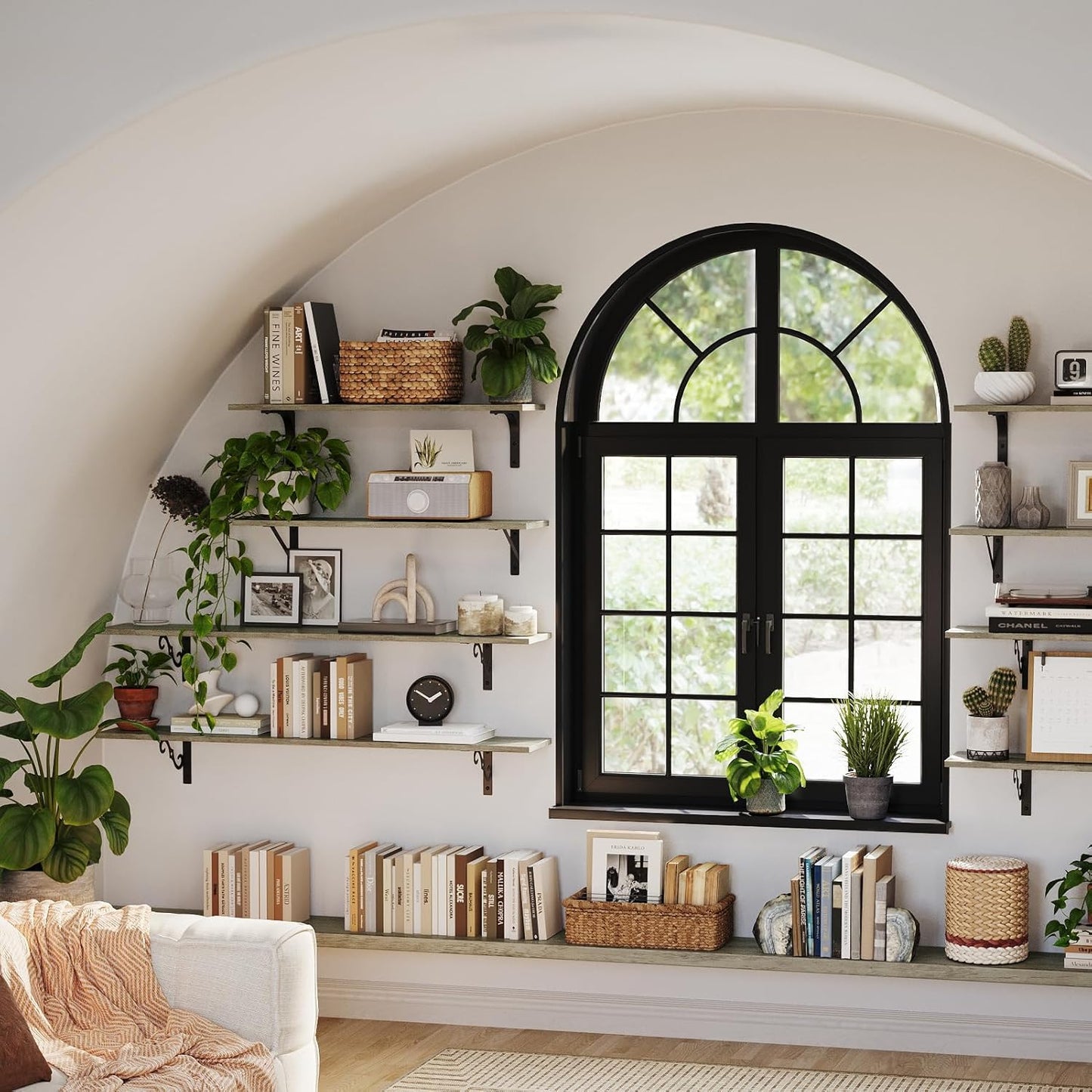 DINZI LVJ Long Wall Shelves, 47.3 Inch Large Floating Shelves Set of 2, Wide Display Shelf Wall Mounted with Brackets, Easy Hanging for Living Room, Toilet, Office, Bedroom, Gray Wash