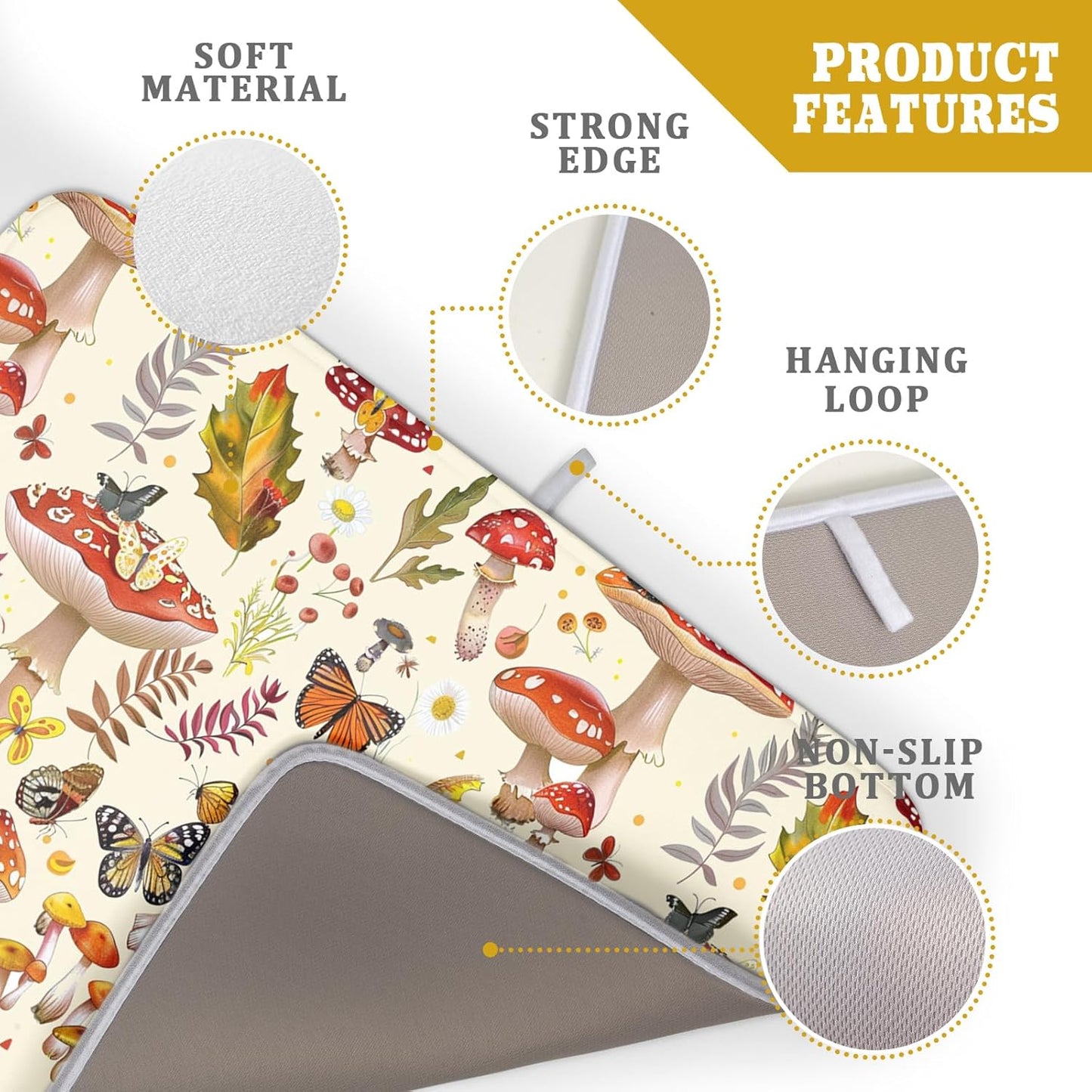 Magic Mushroom Dish Drying Mats Botanical Decorative Absorbent Drying Pad Microfiber Kitchen Sink Rack Mats 18 X 24 Inch