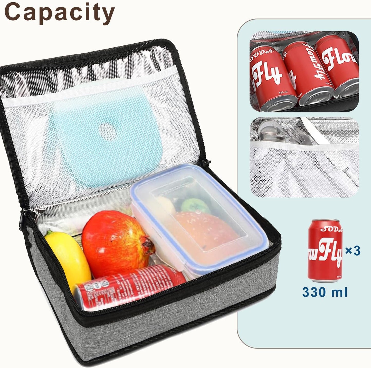 FlowFly Small Insulated Lunch box Portable Soft Bag Mini Cooler Thermal Meal Tote Kit with Handle for Work & School, Heather Grey