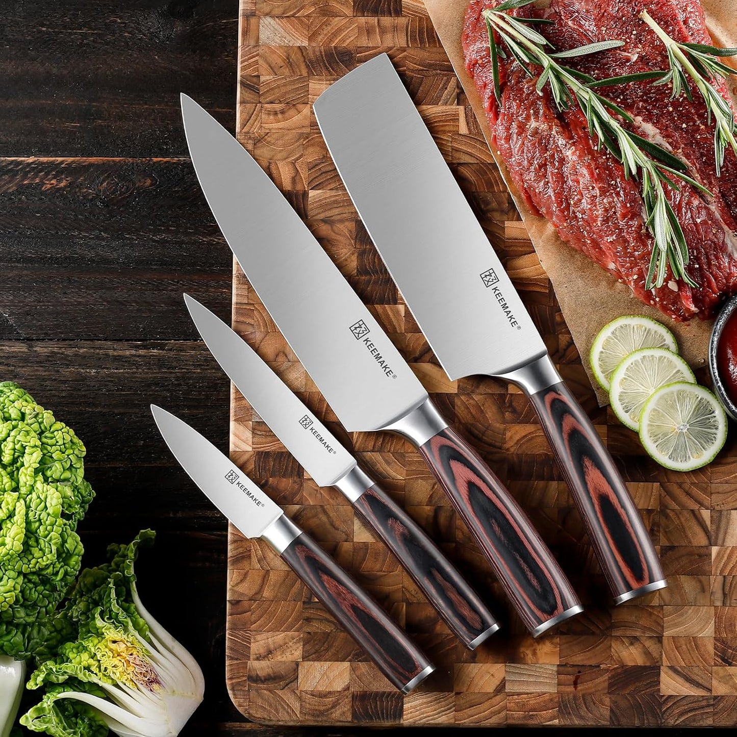 KEEMAKE Kitchen Knife Set of 4pcs - Sharp Kitchen Knives High Carbon Stainless Steel Blade, Chef Knife Set Pakkawood Handle Knives Set for Kitchen, w/Elegant Gift Box