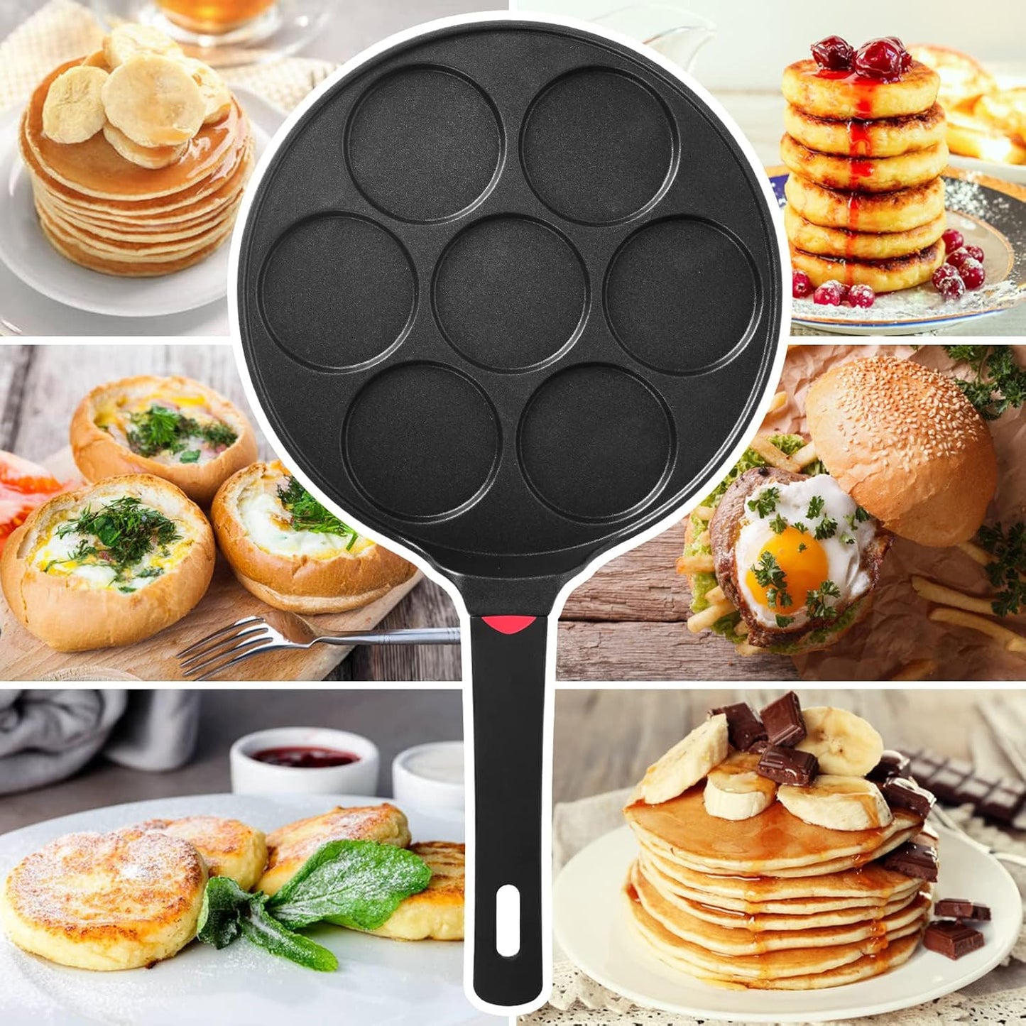 Pancake Pan Maker Nonstick Induction Compatible, 10.5 Inch Mini Non Stick Silver Dollar Grill Blini Griddle Crepe Pan,7 Molds Cake Egg Cooker Skillet for Kids Gifts