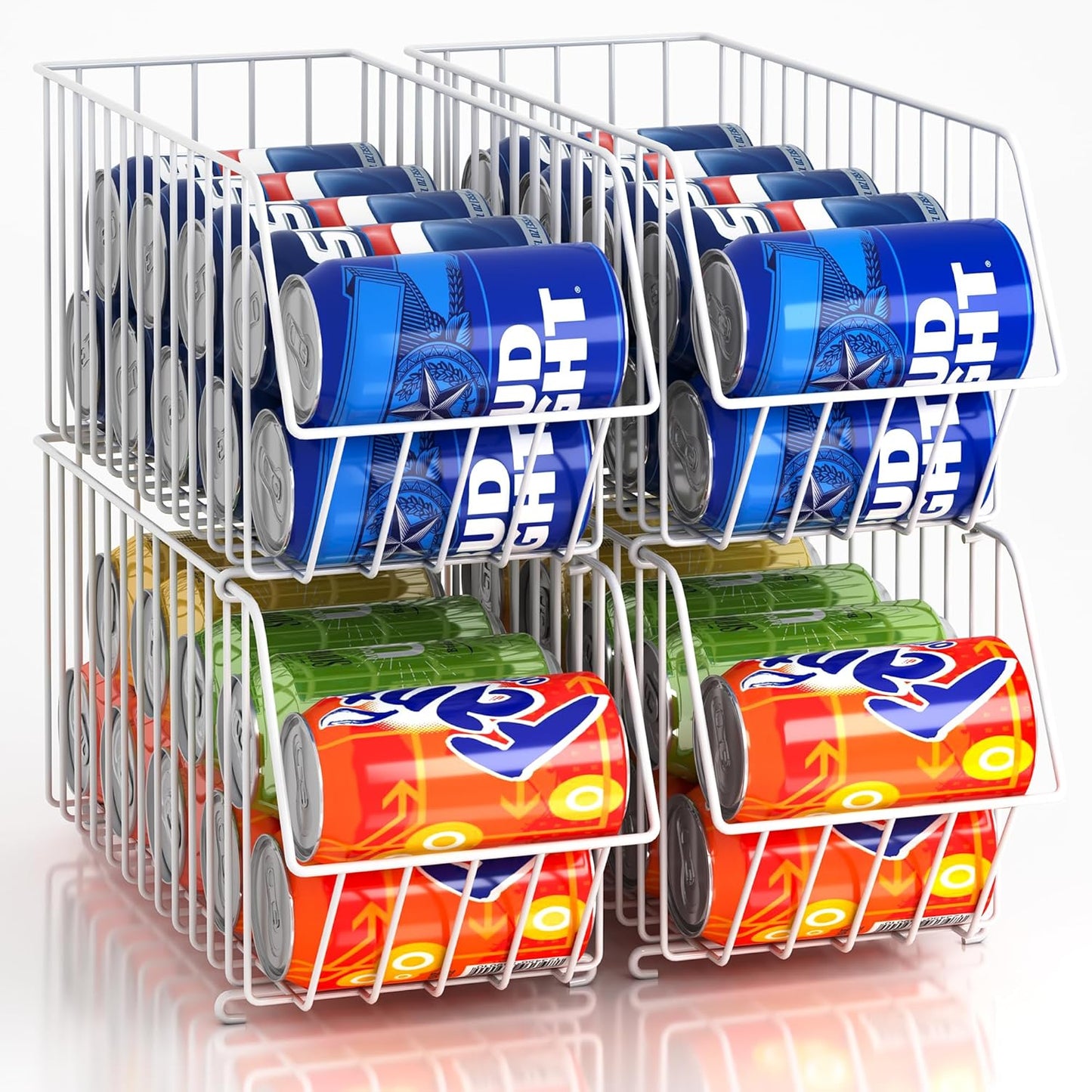 4 Tier Stackable Can Organizer For Pantry, Canned Goods Organizers And Storage For Kitchen, Soup Soda Can Dispenser For Pantry (L 15.35in X W 5.78in X H 25.59in) (white, 4-pack)