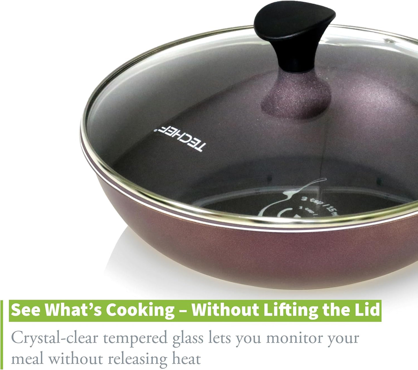 TECHEF 12 Inch Tempered Glass Lid – Lid for 12” Pans and Skillets – Steam Vent, Oven & Dishwasher Safe – Tempered Glass – Made in Korea