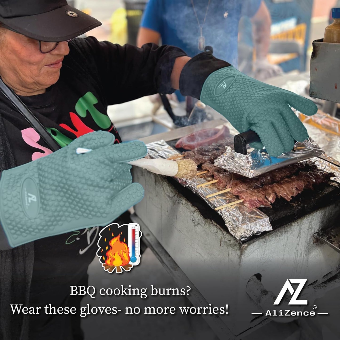 Silicone Smoker Oven Gloves & BBQ Set – Extreme Heat Resistant, Waterproof Oven Mitts, Mini Gloves, Hot Pads & Pot Holders for Cooking, Grilling, Baking, Extra Soft, Superior Value 6 pc Set. (Aqua)