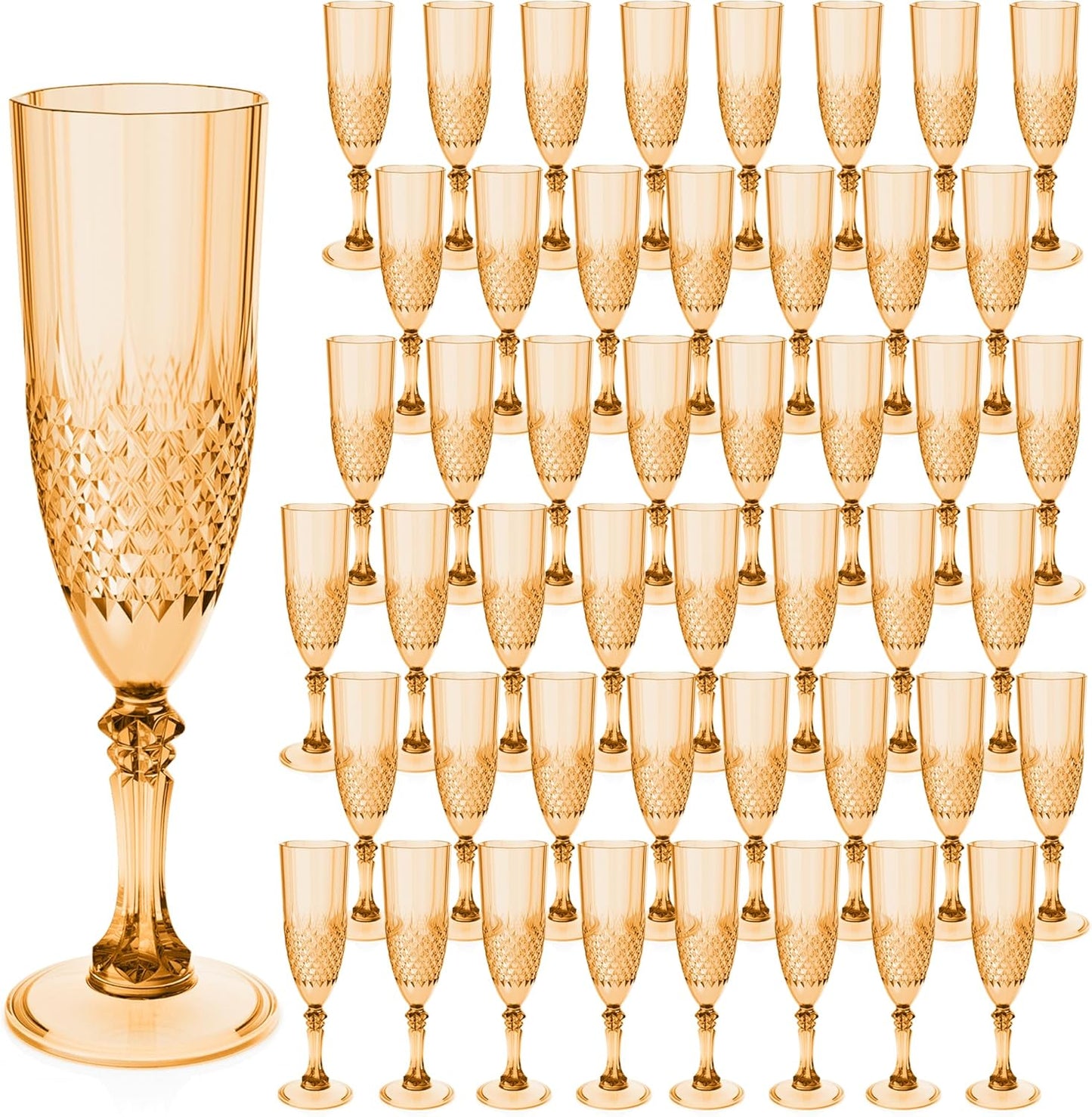 Plastic Champagne Flutes, 48PCS Gold Plastic Wine Glasses Goblets Reusable Champagne Flute for Weddings, Bachelor Parties, Toasting, and Events(48, Gold)